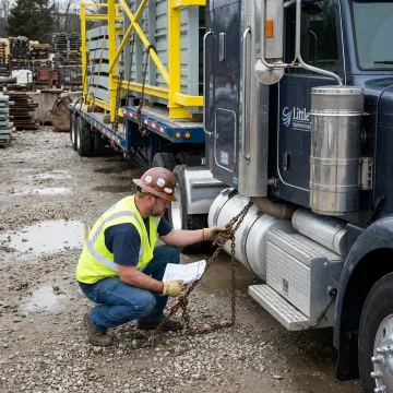 Flatbed truck being loaded with industrial freight