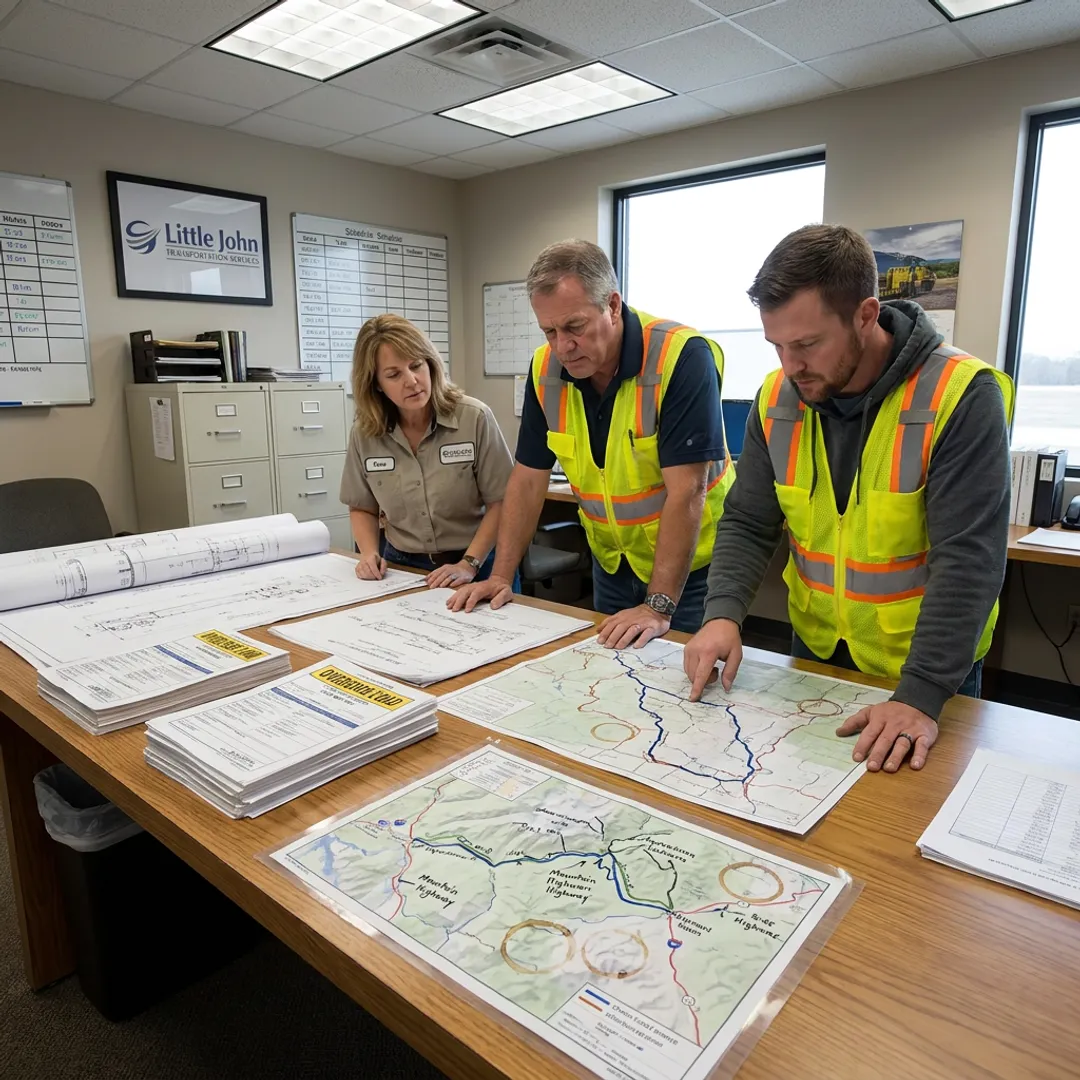 Heavy-haul team planning an oversize trucking route