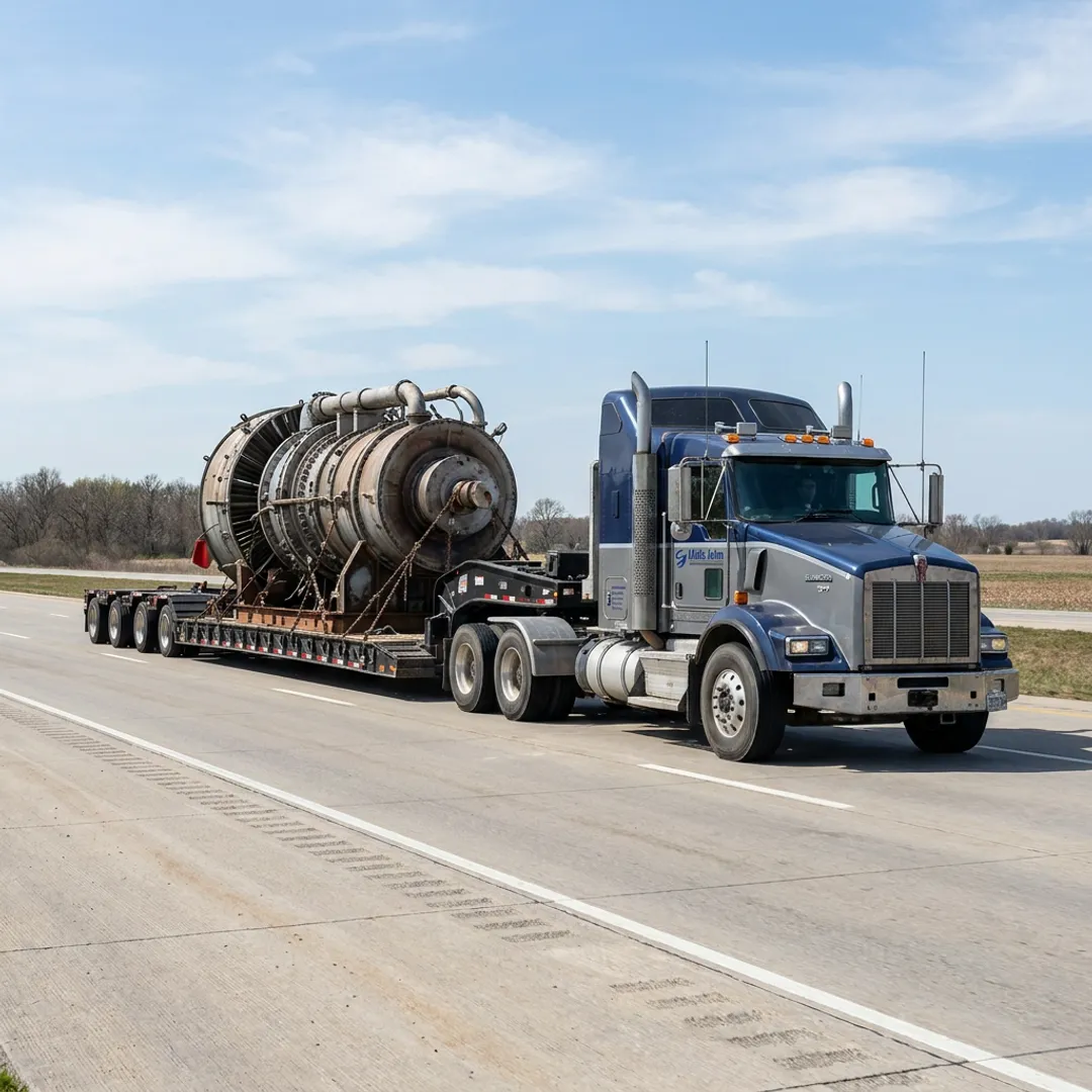 Specialized trailer hauling oversized industrial equipment