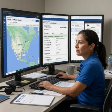 Logistics coordinator monitoring cross-border freight movement