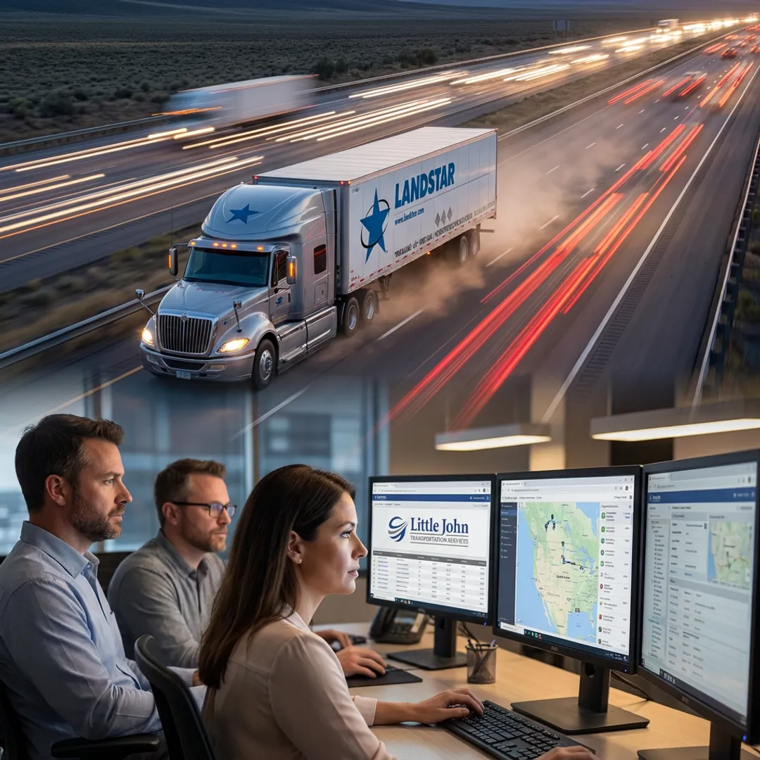 Expedited freight truck traveling on a highway