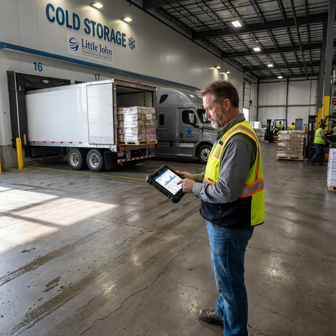 Food freight manager reviewing reefer shipment