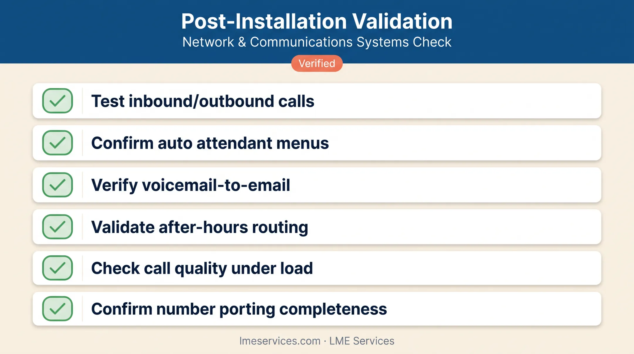Post-installation phone system validation checklist before go-live