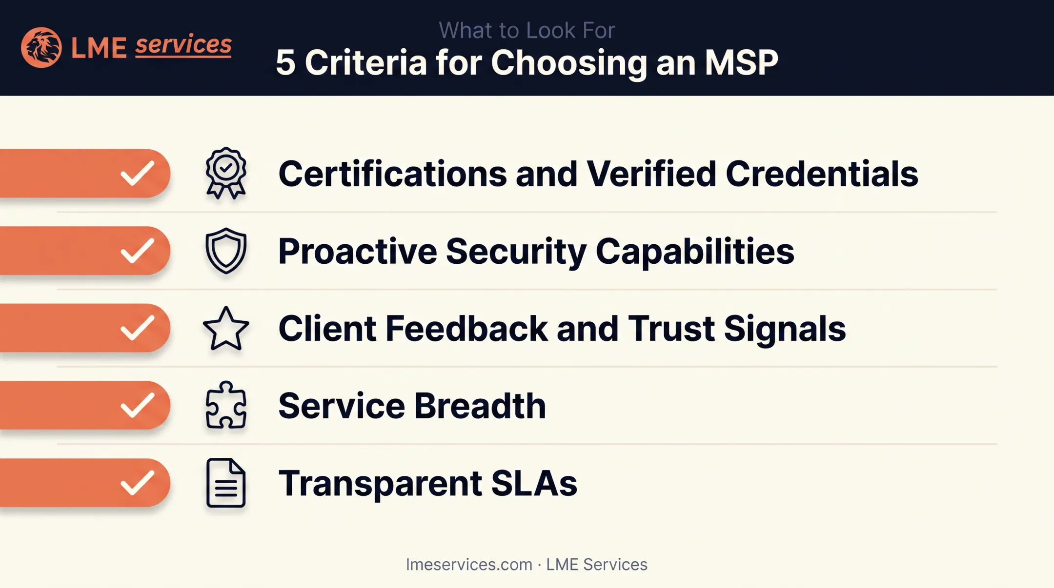 Five key criteria for evaluating managed IT service providers checklist