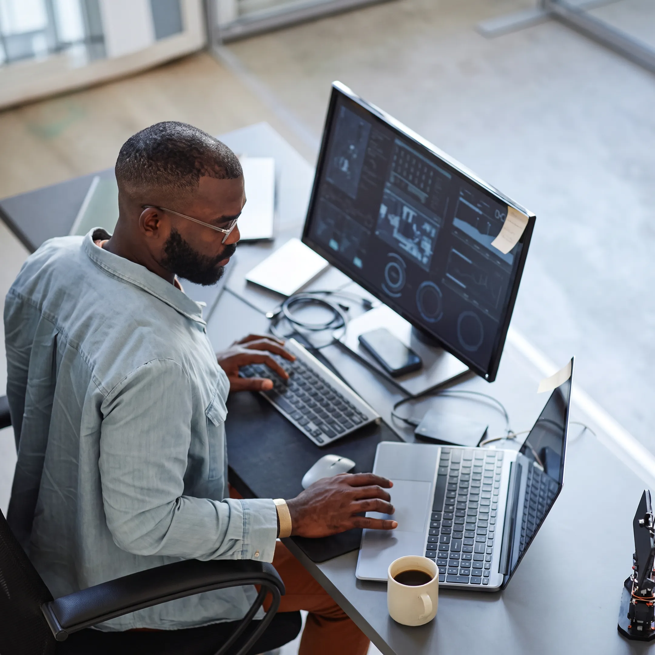 IT specialist reviewing cybersecurity controls