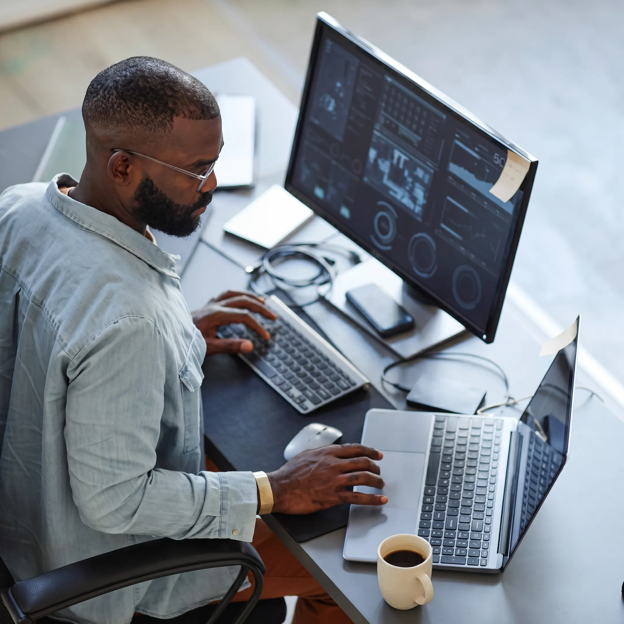 Security team monitoring business systems and threat alerts