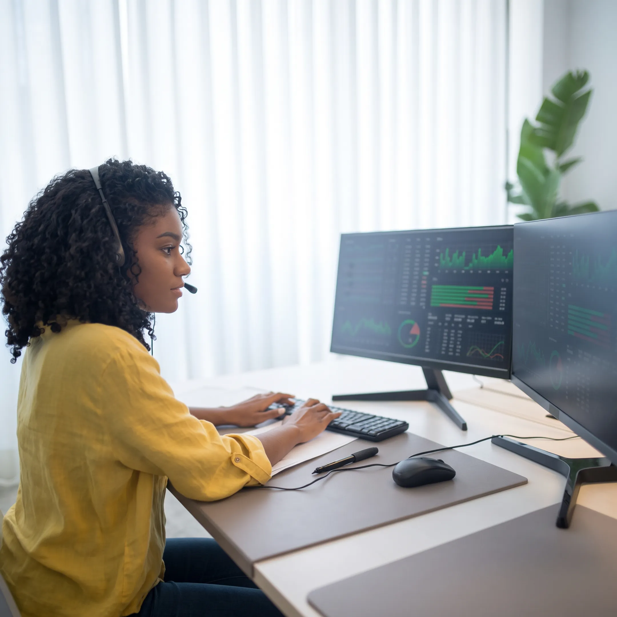 Technician monitoring a business network dashboard
