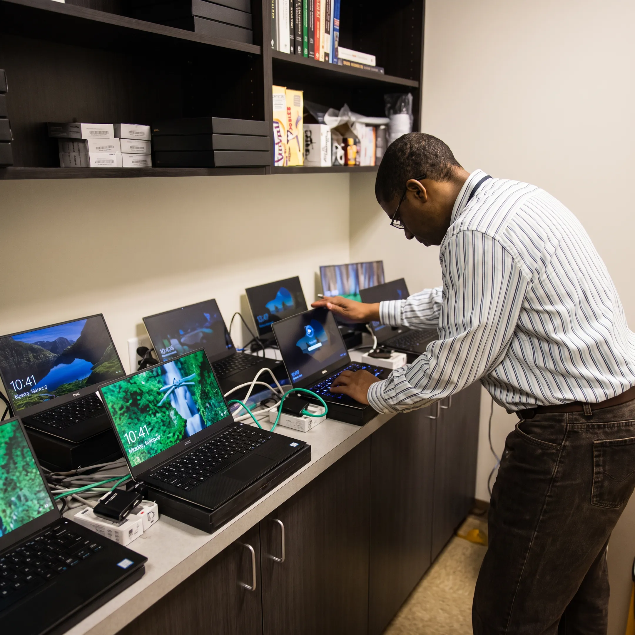 IT professionals testing network equipment for a small business