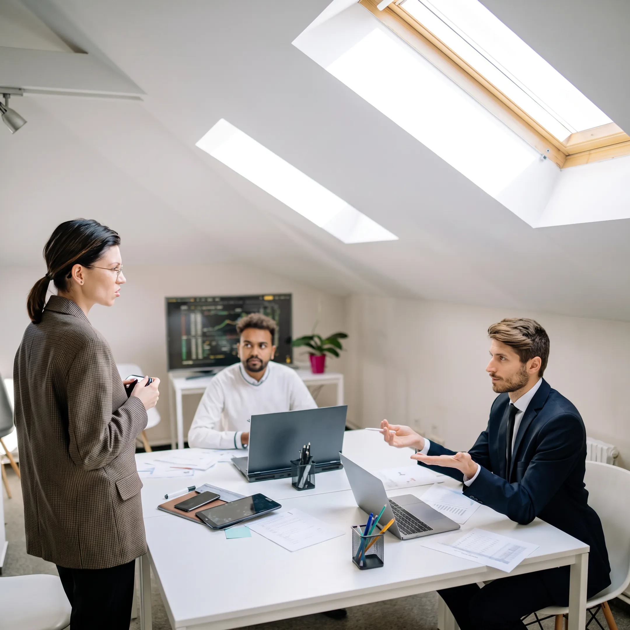 IT consultant meeting with nonprofit staff around a laptop
