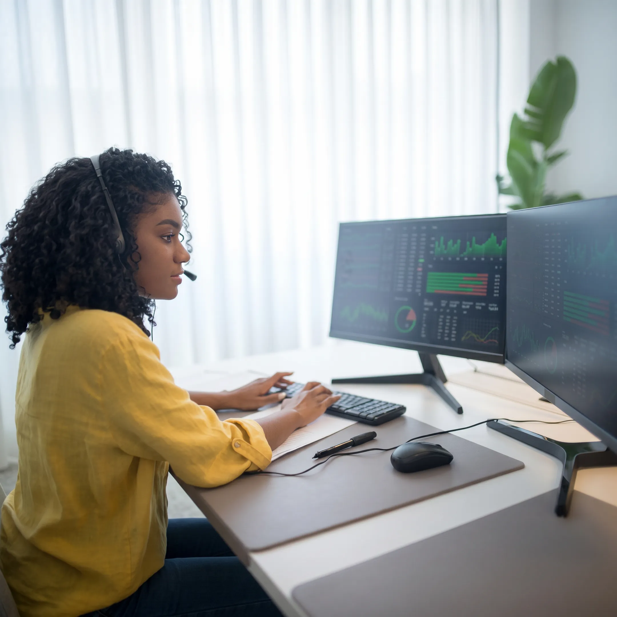 Technician providing remote support to a business employee