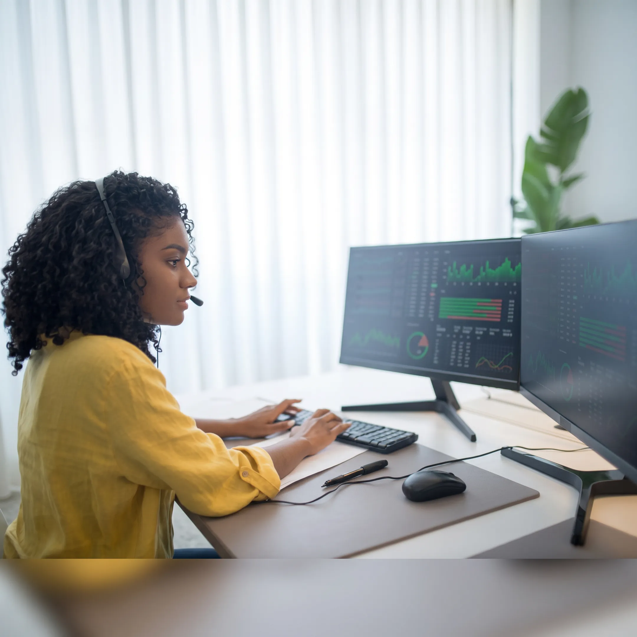 Technician providing remote IT help to a business employee