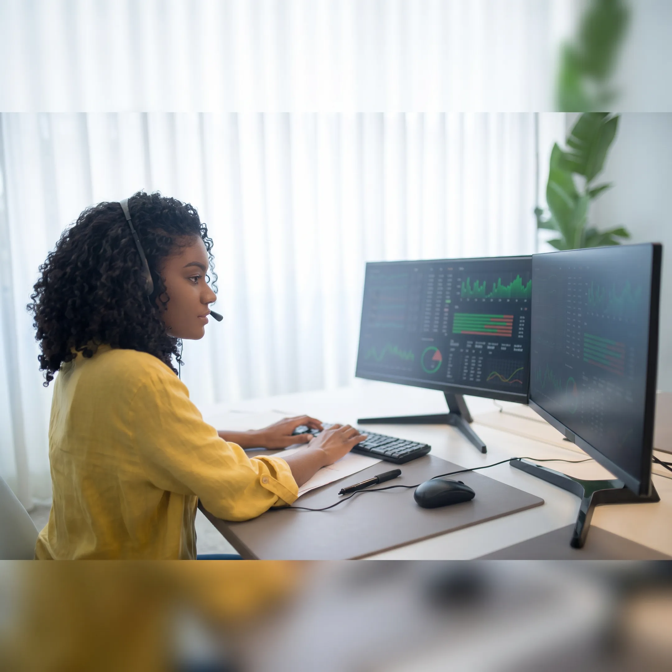 Technician monitoring a business network dashboard
