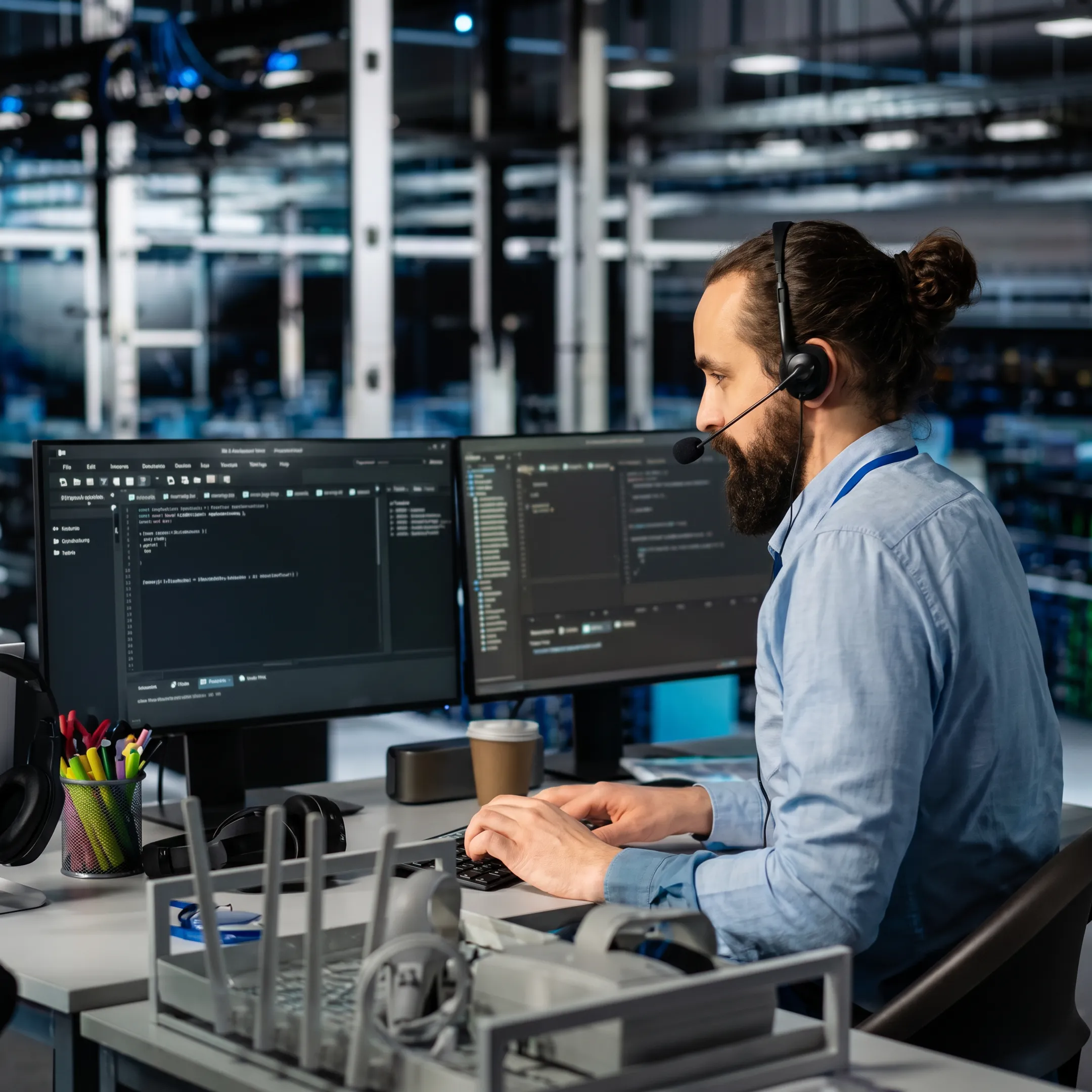 Technician reviewing cybersecurity response findings