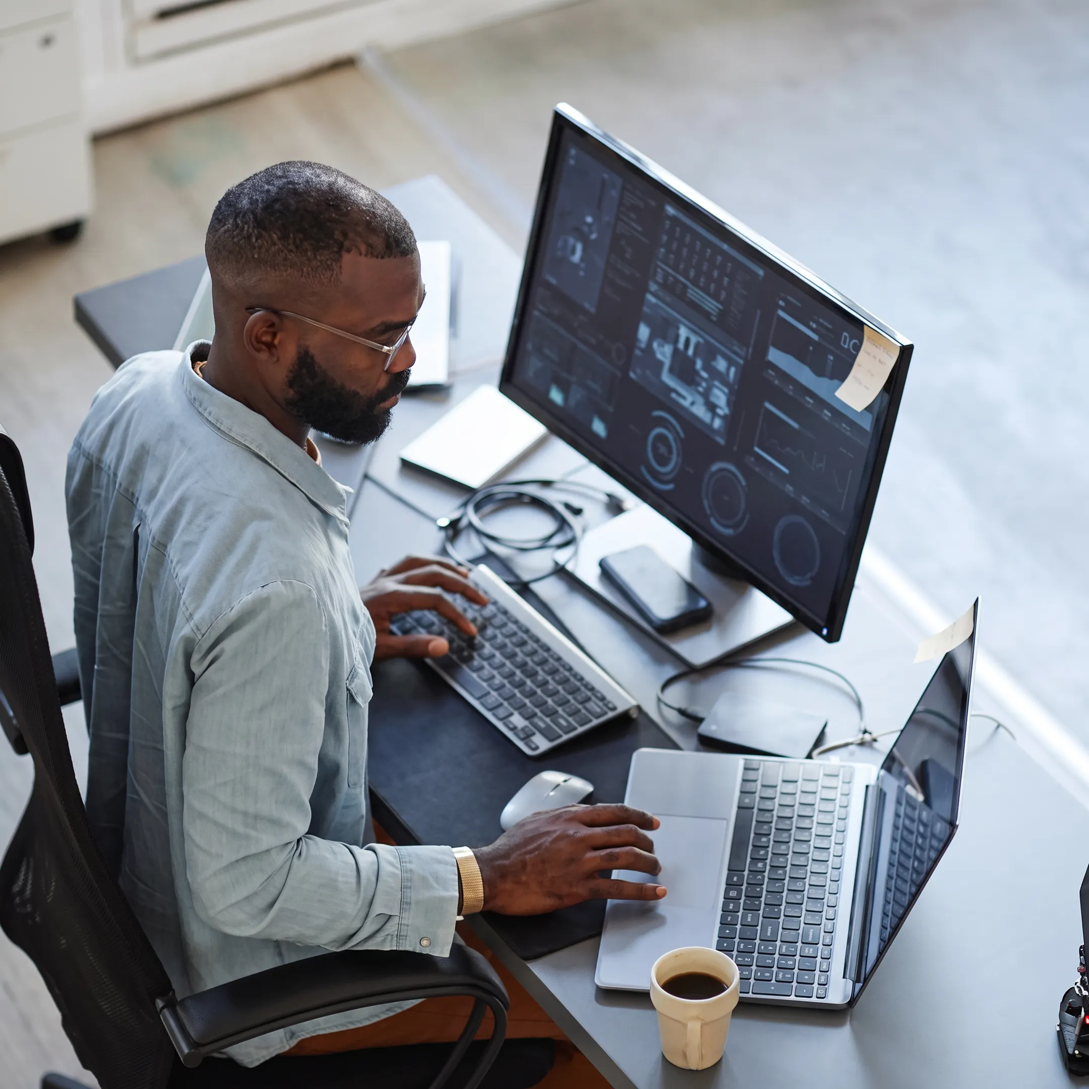 Technician reviewing endpoint security alerts