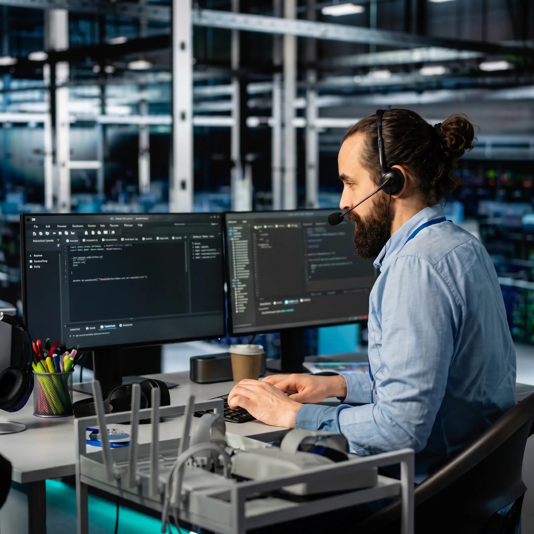IT technician providing emergency remote support for a business