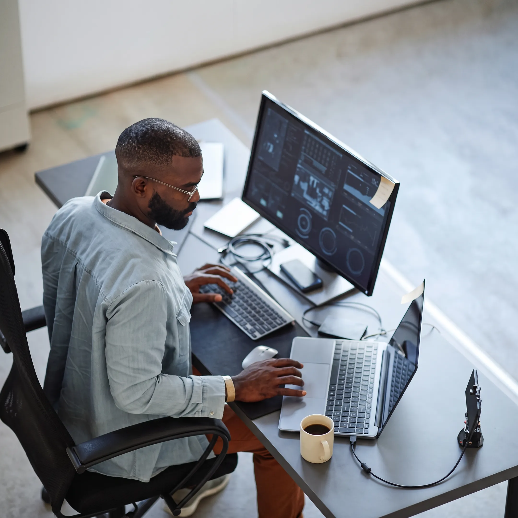 Technician reviewing a secure cloud environment