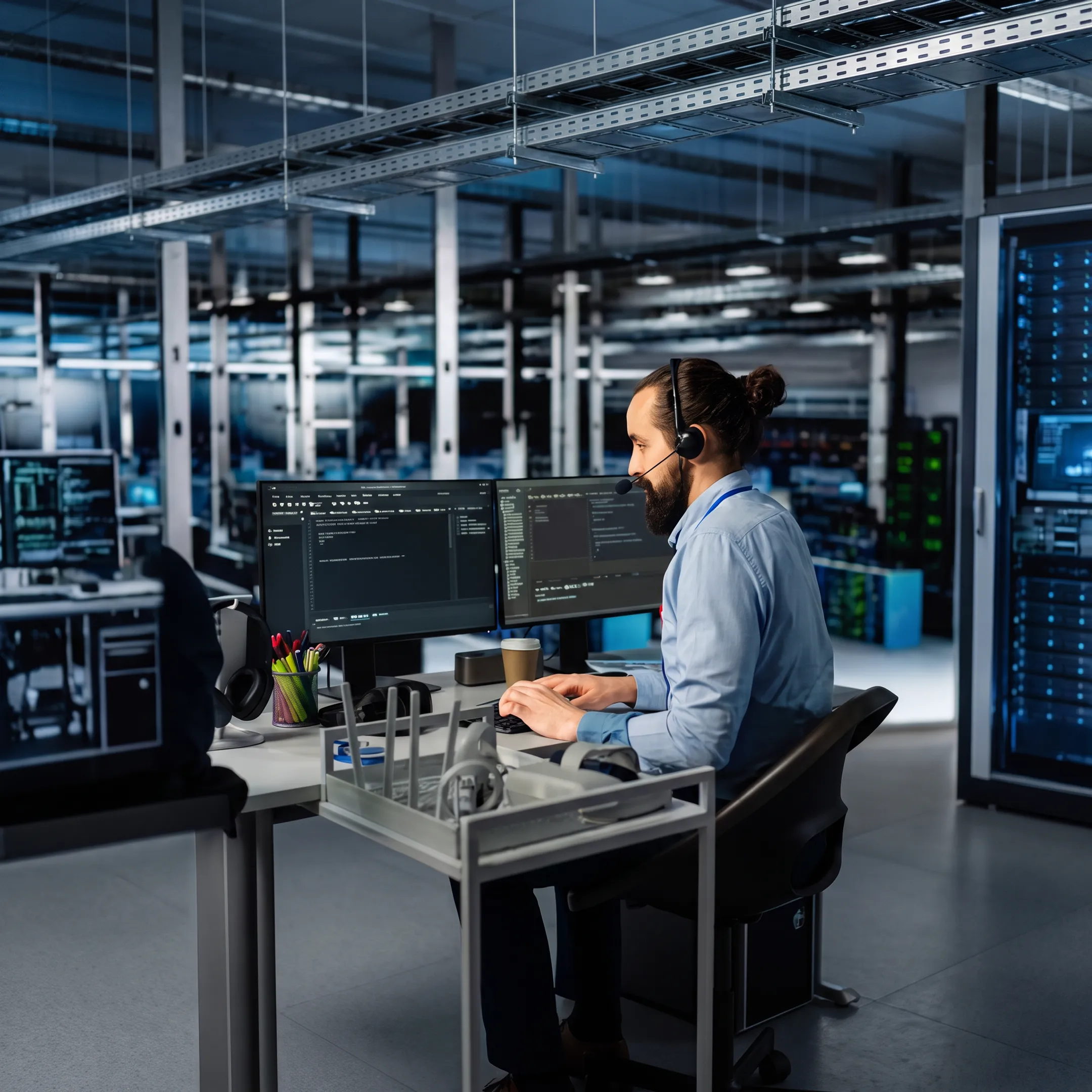 Technician reviewing business backup and disaster recovery systems