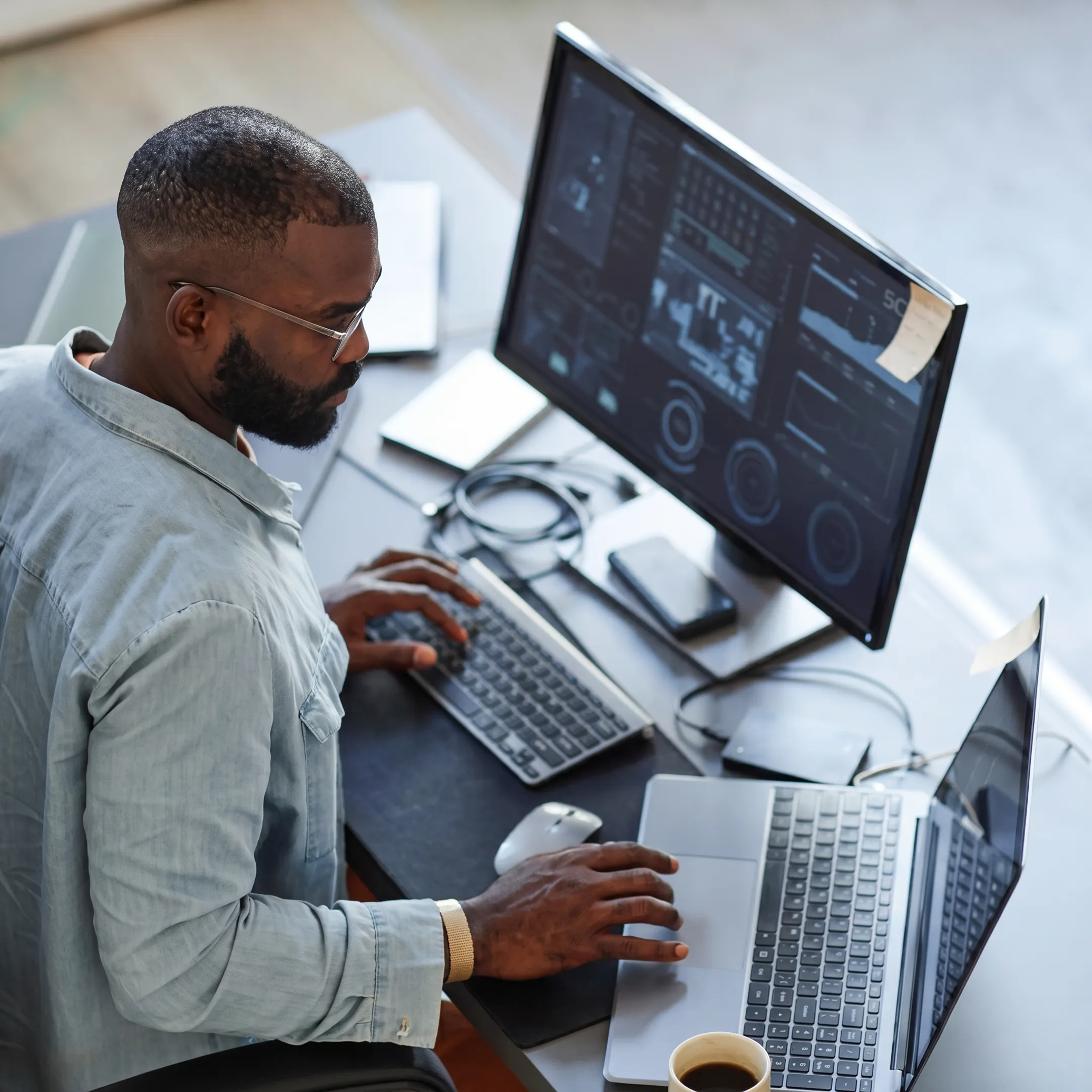IT security team reviewing threat alerts and business protection plans