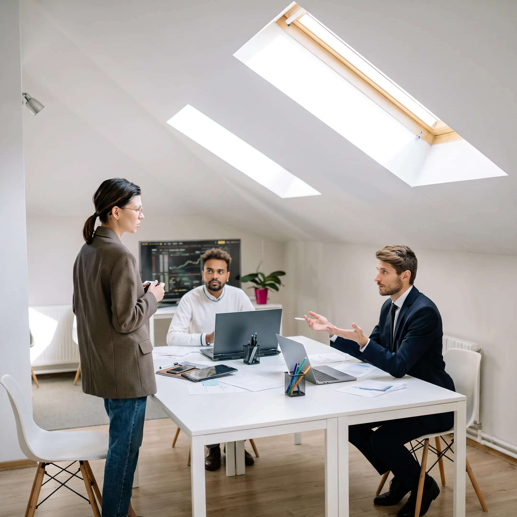IT technicians monitoring business systems and assisting a client