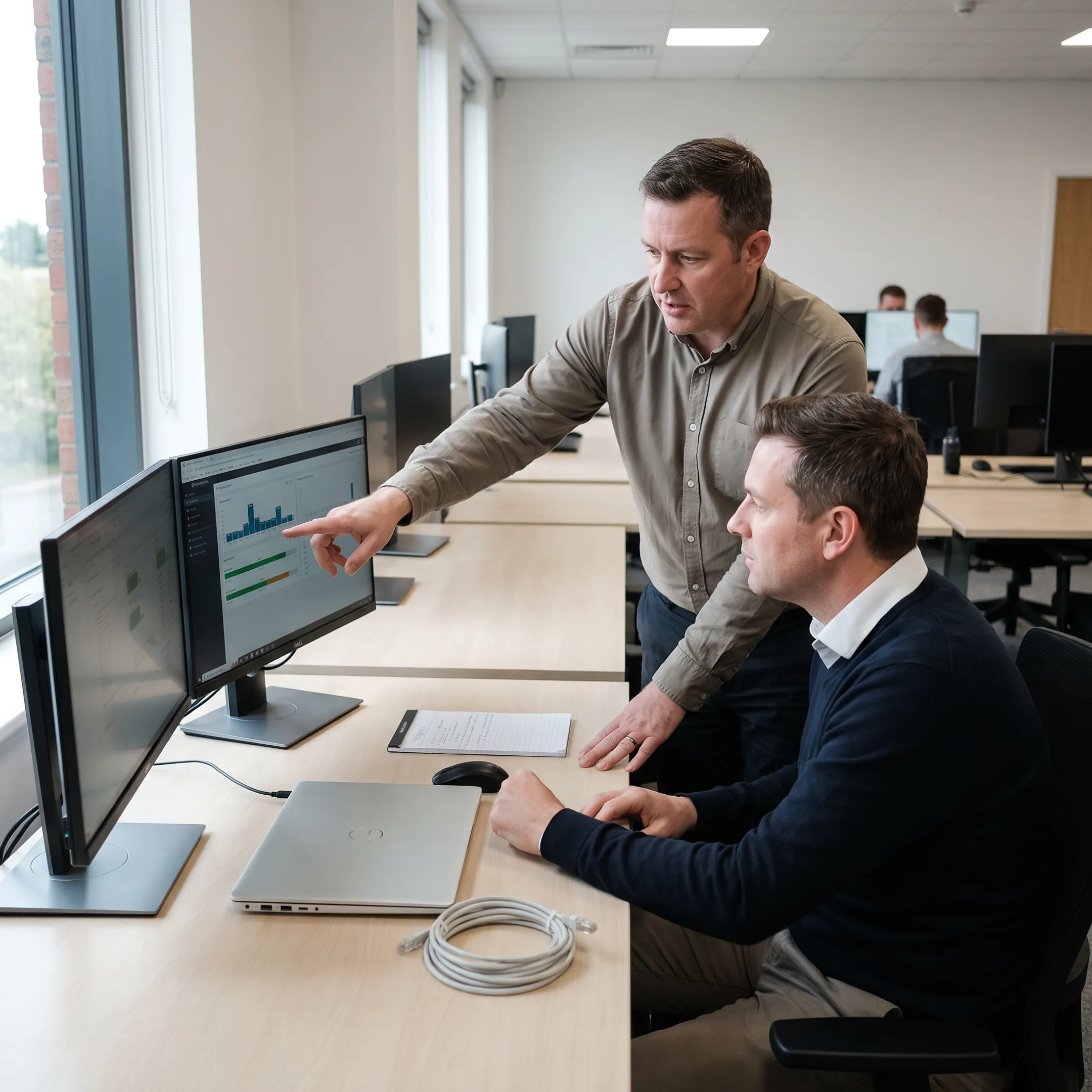 Technician helping a business resolve an IT issue