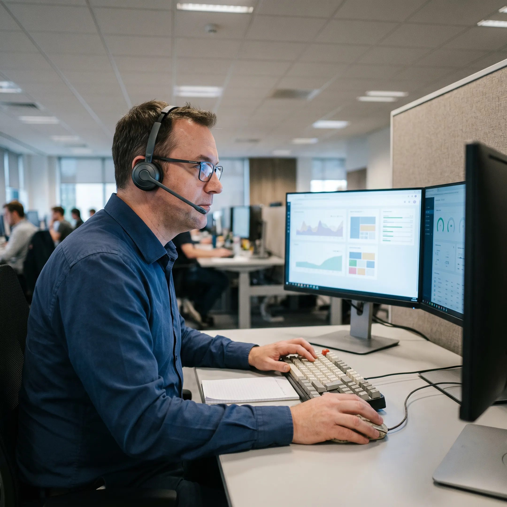 Technician providing remote IT help to a business employee