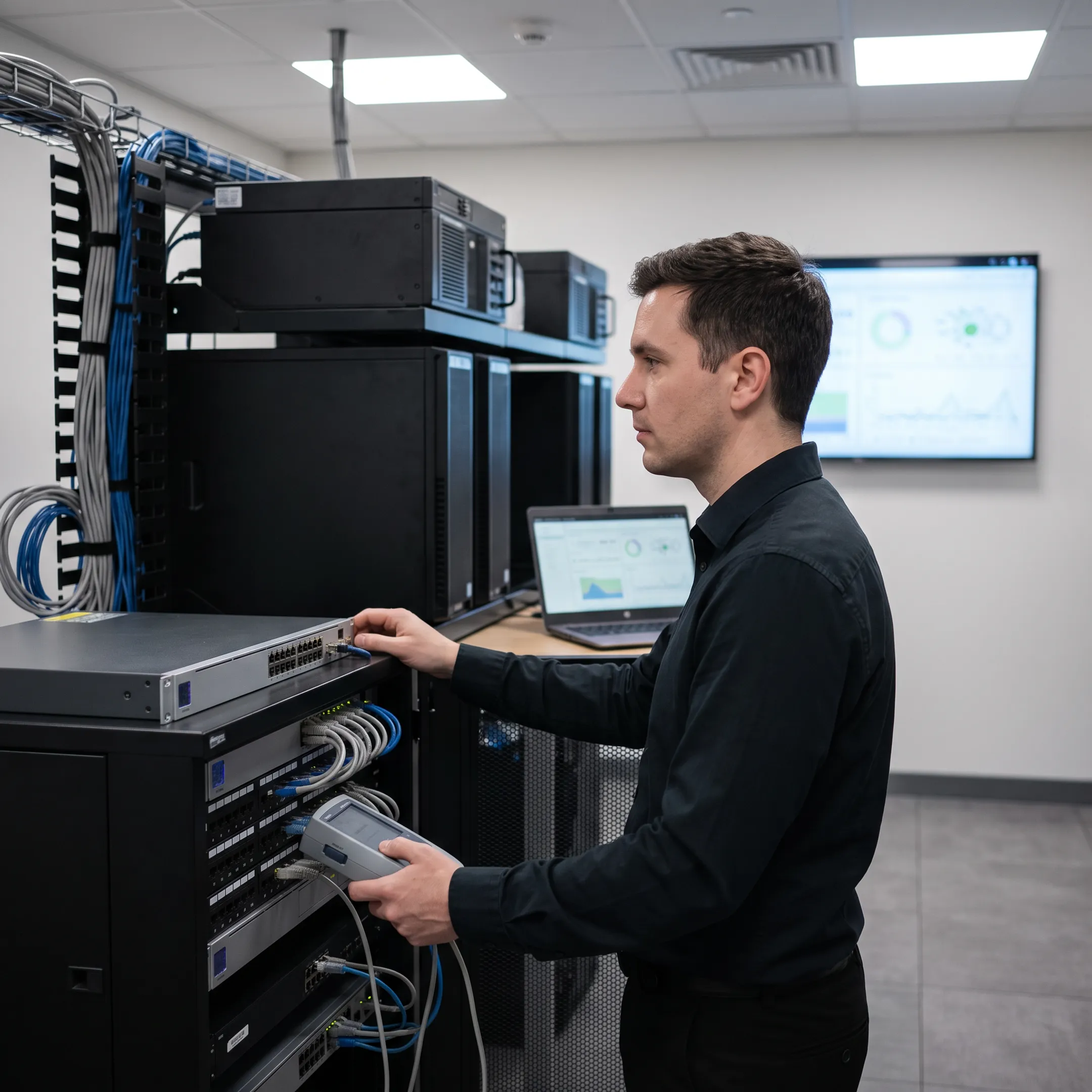 IT professional reviewing network infrastructure
