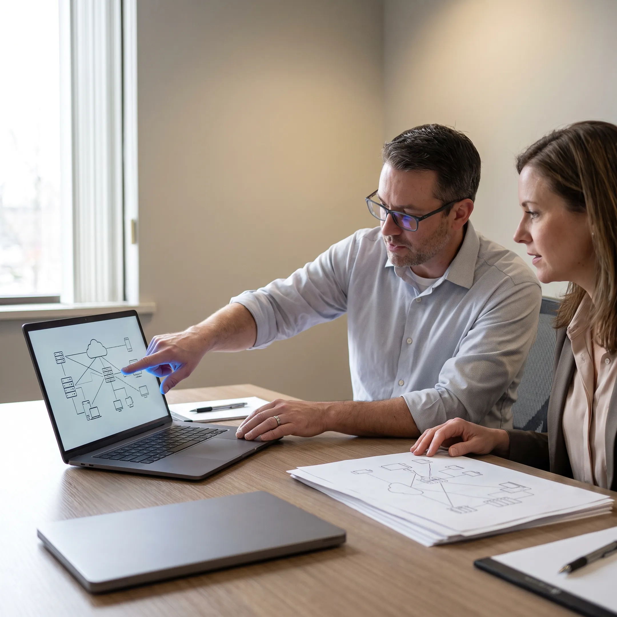IT consultant mapping a cloud migration plan