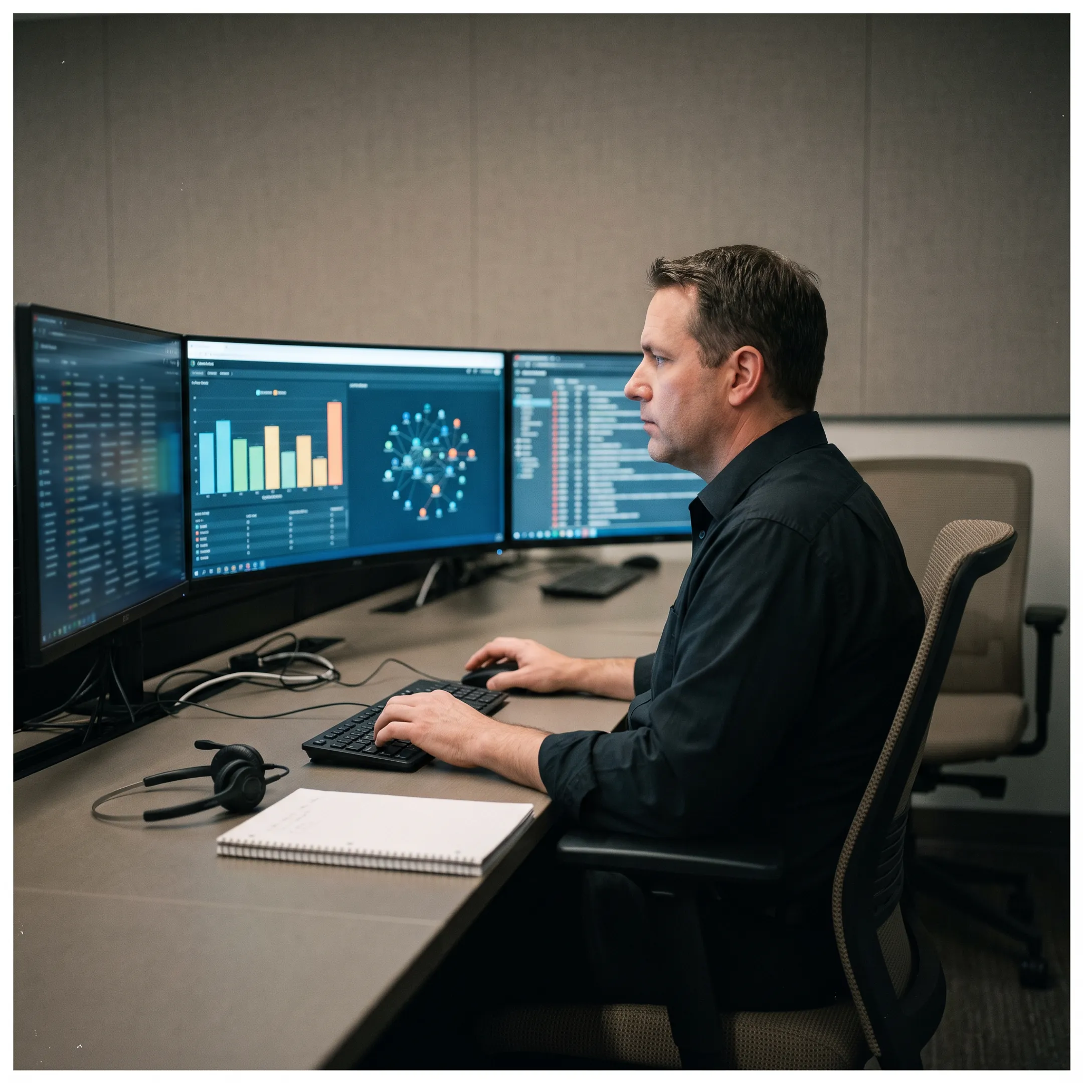 Technician reviewing endpoint security alerts