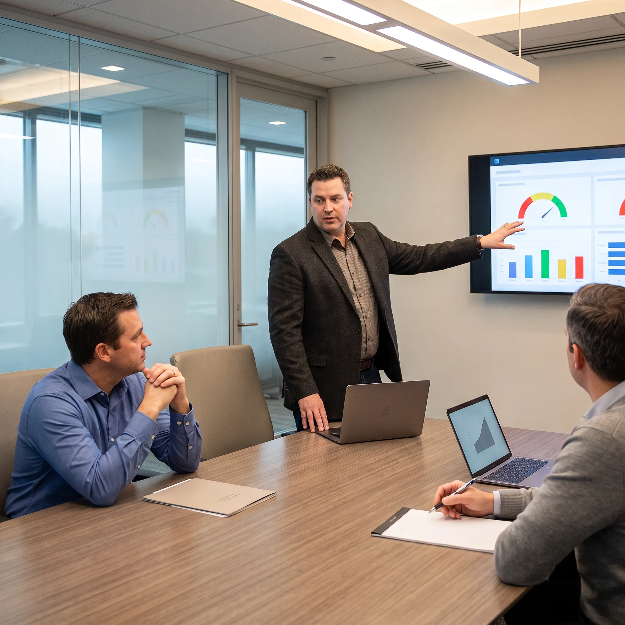Consultant presenting an IT security assessment to business leaders