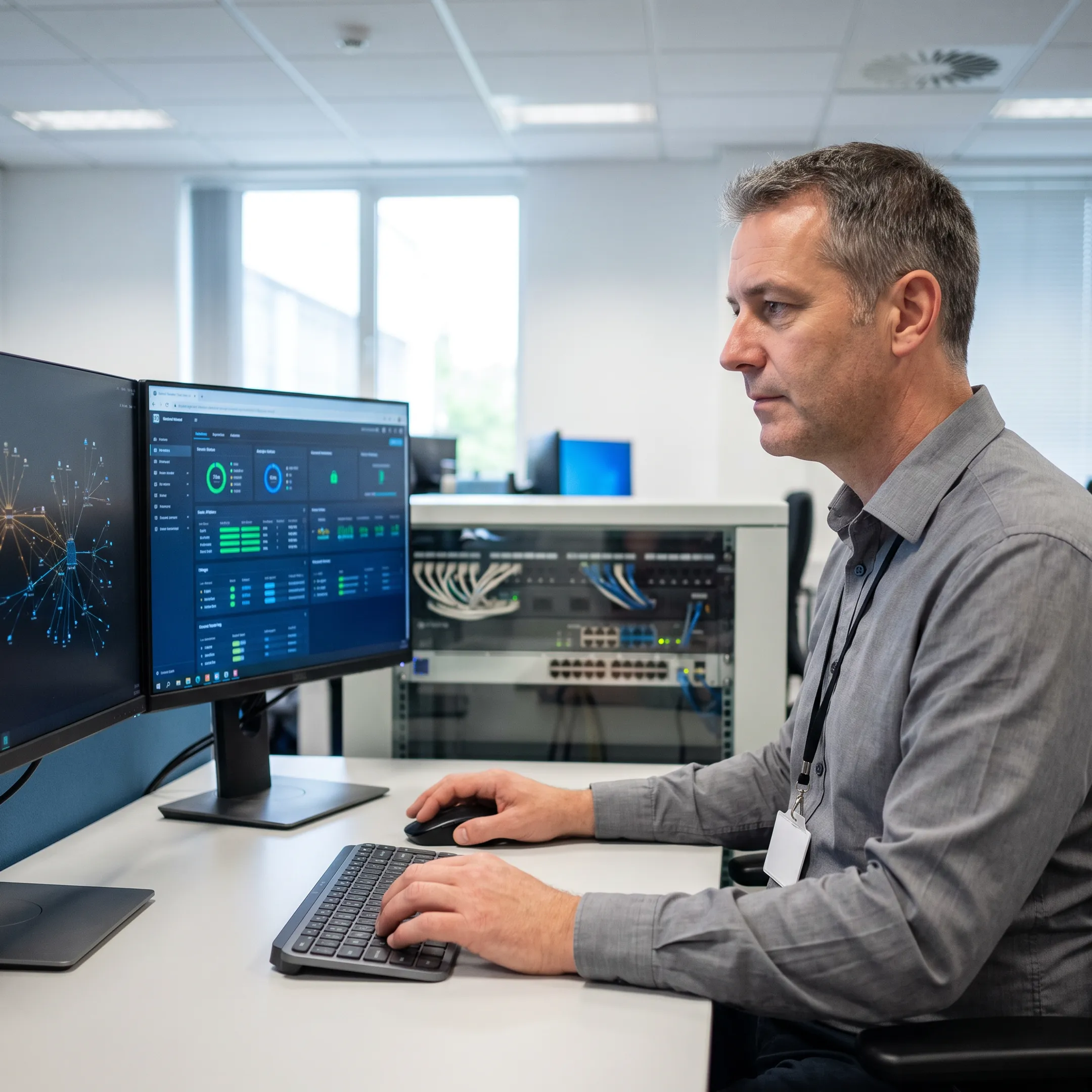 IT professional managing secure business network systems