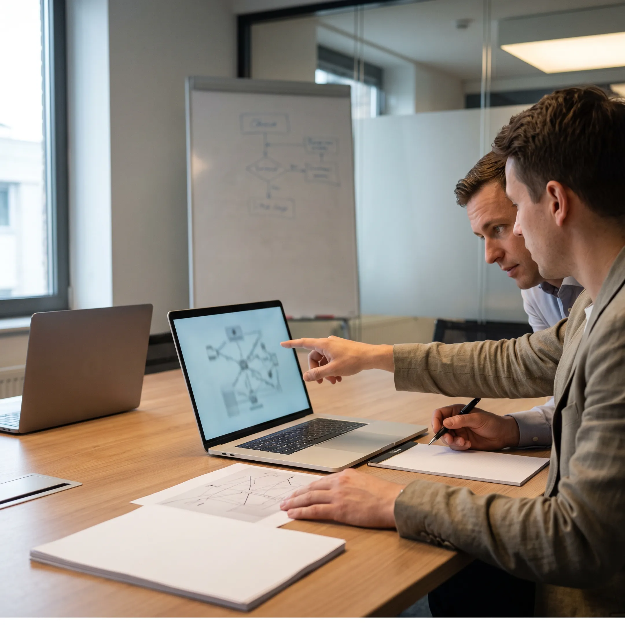 Consultants reviewing a cloud migration plan with a business client