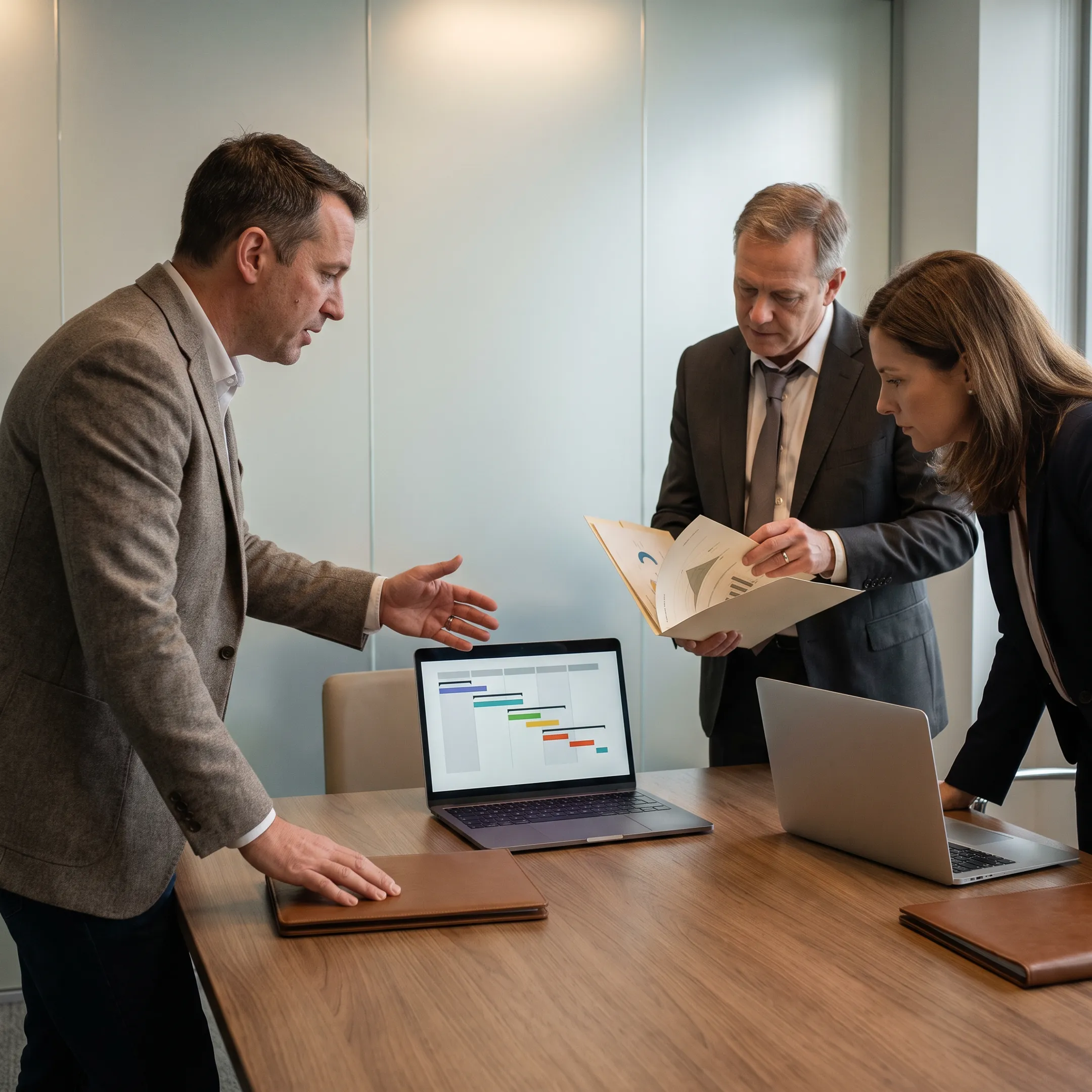 Security specialist discussing a cybersecurity assessment with business leaders