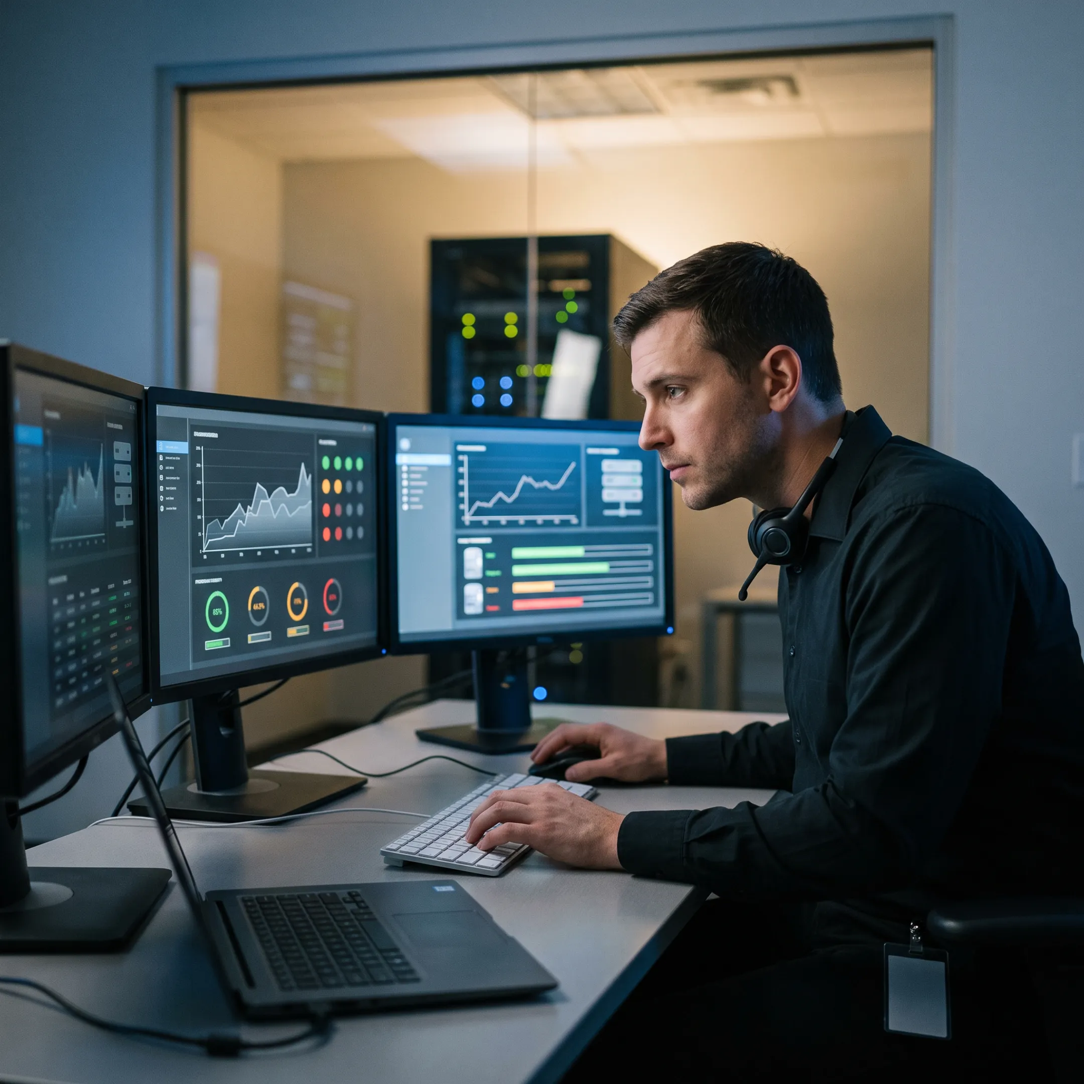 IT professional reviewing Azure management data