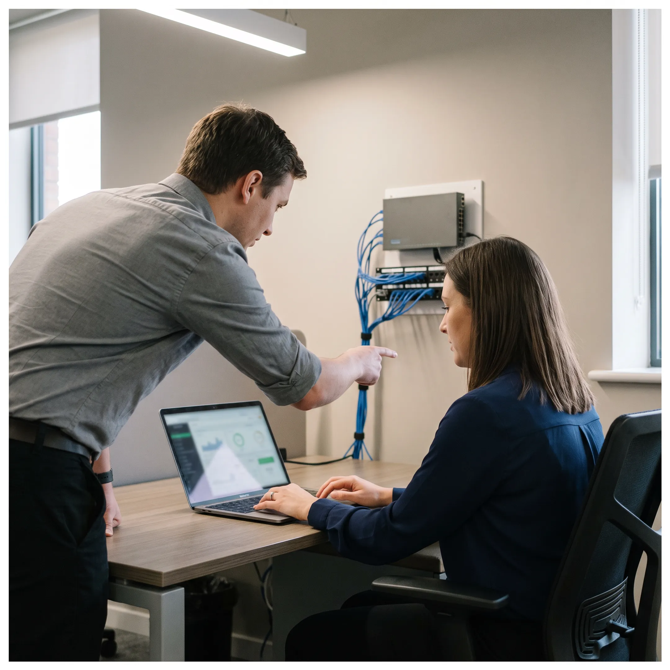 Technician providing managed IT support to a business team