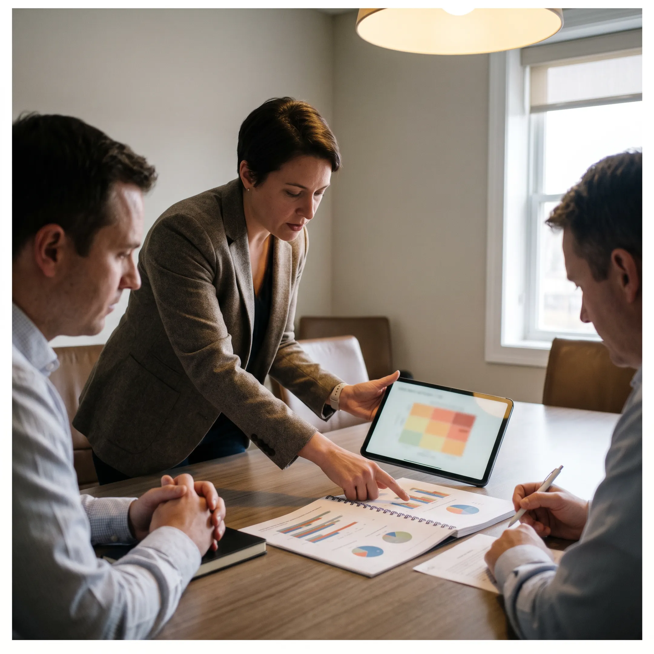 Cybersecurity specialist discussing audit recommendations with a business client