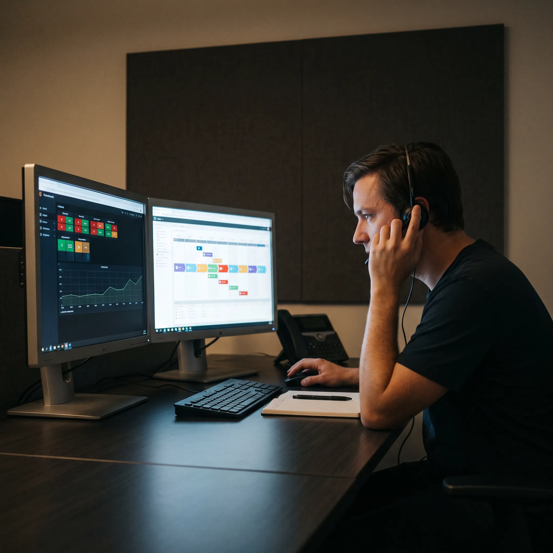Technician reviewing cybersecurity response findings