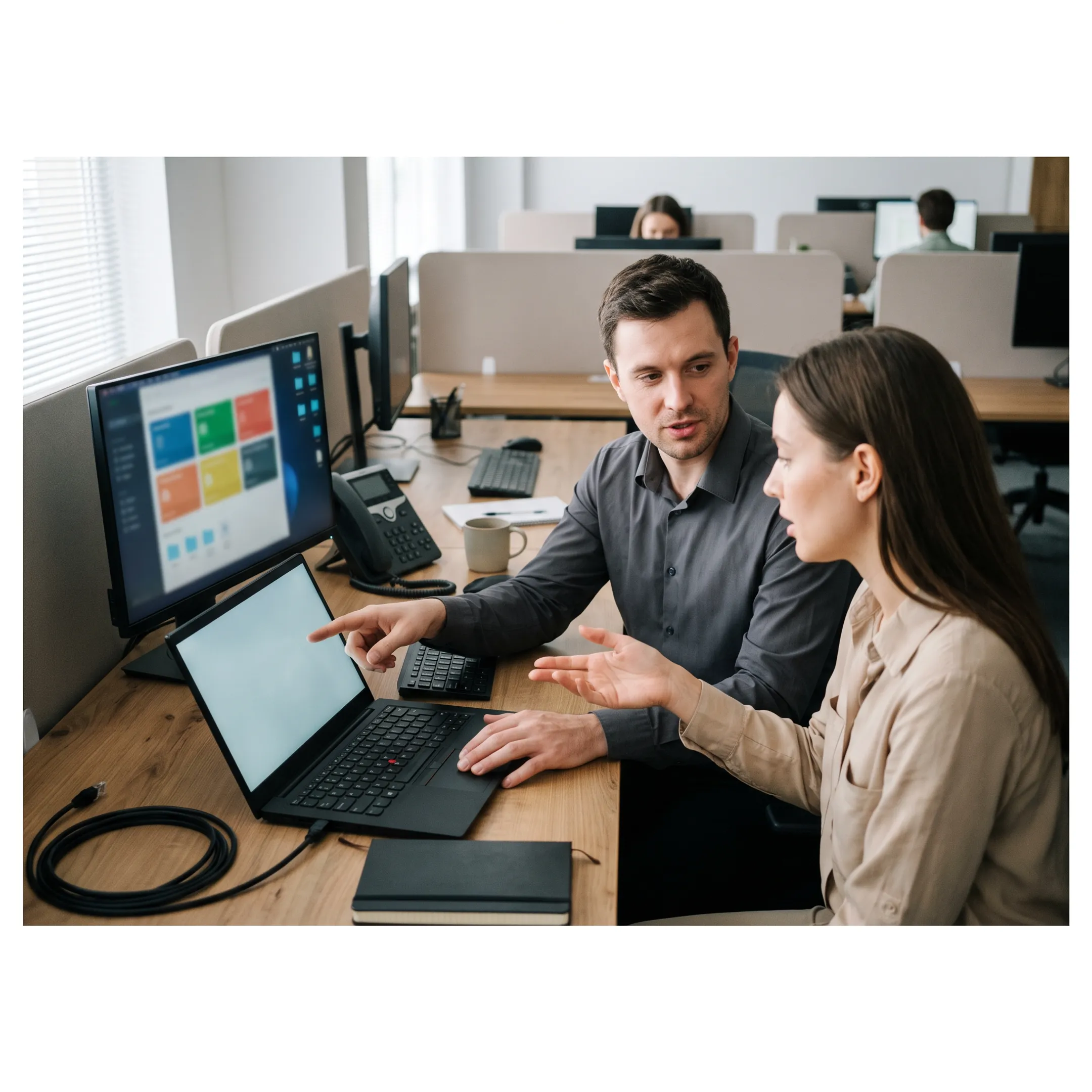Technician supporting employees during a Microsoft 365 migration