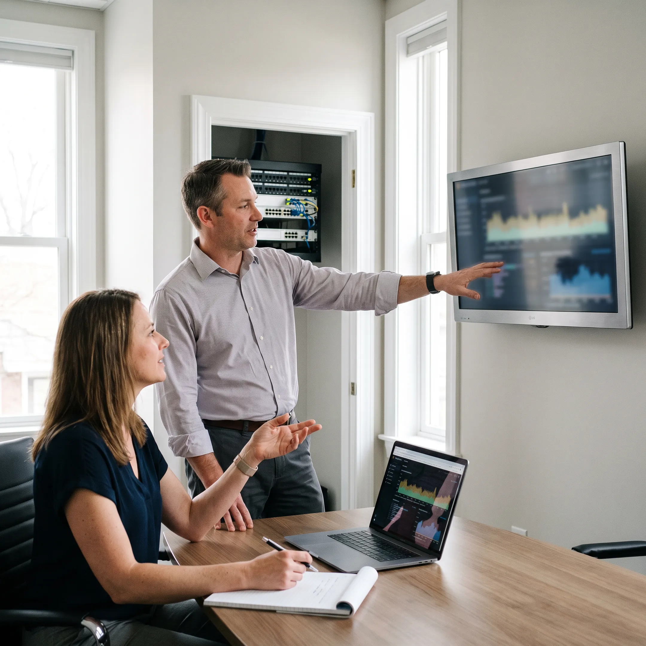 IT professional assisting a business team with technology