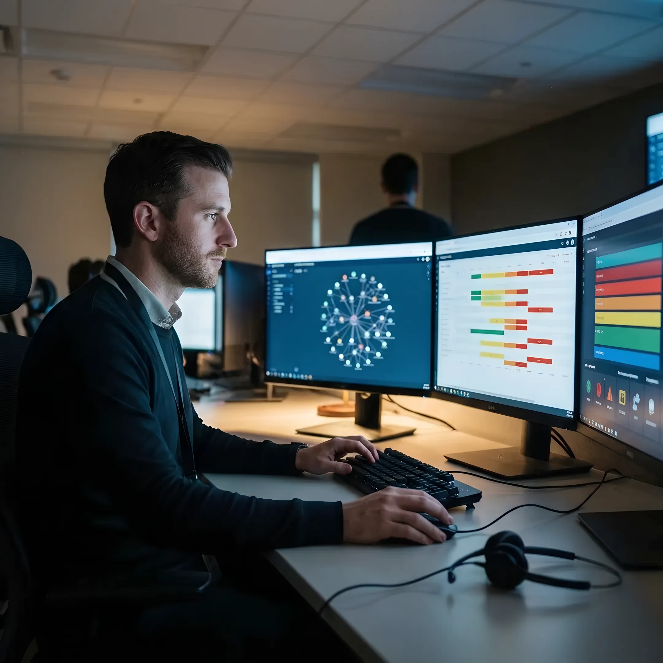 Analyst reviewing managed SIEM alerts and security events