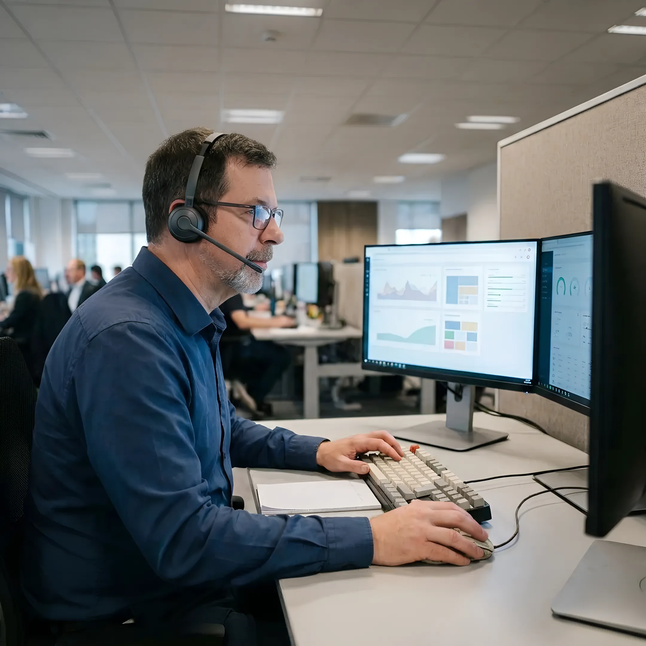Technician providing remote IT help to a business employee