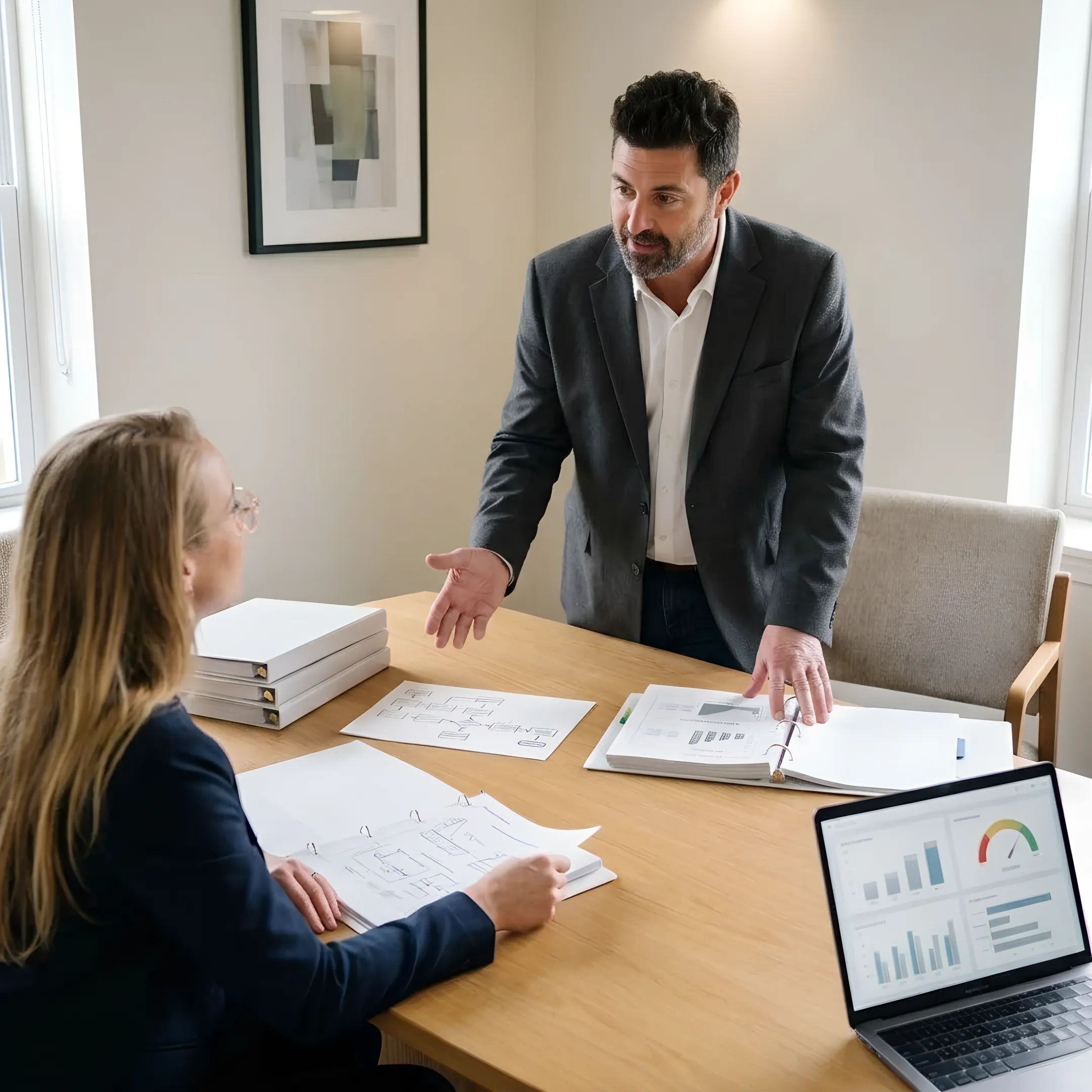 ISO consultant explaining a quality management system to a business team