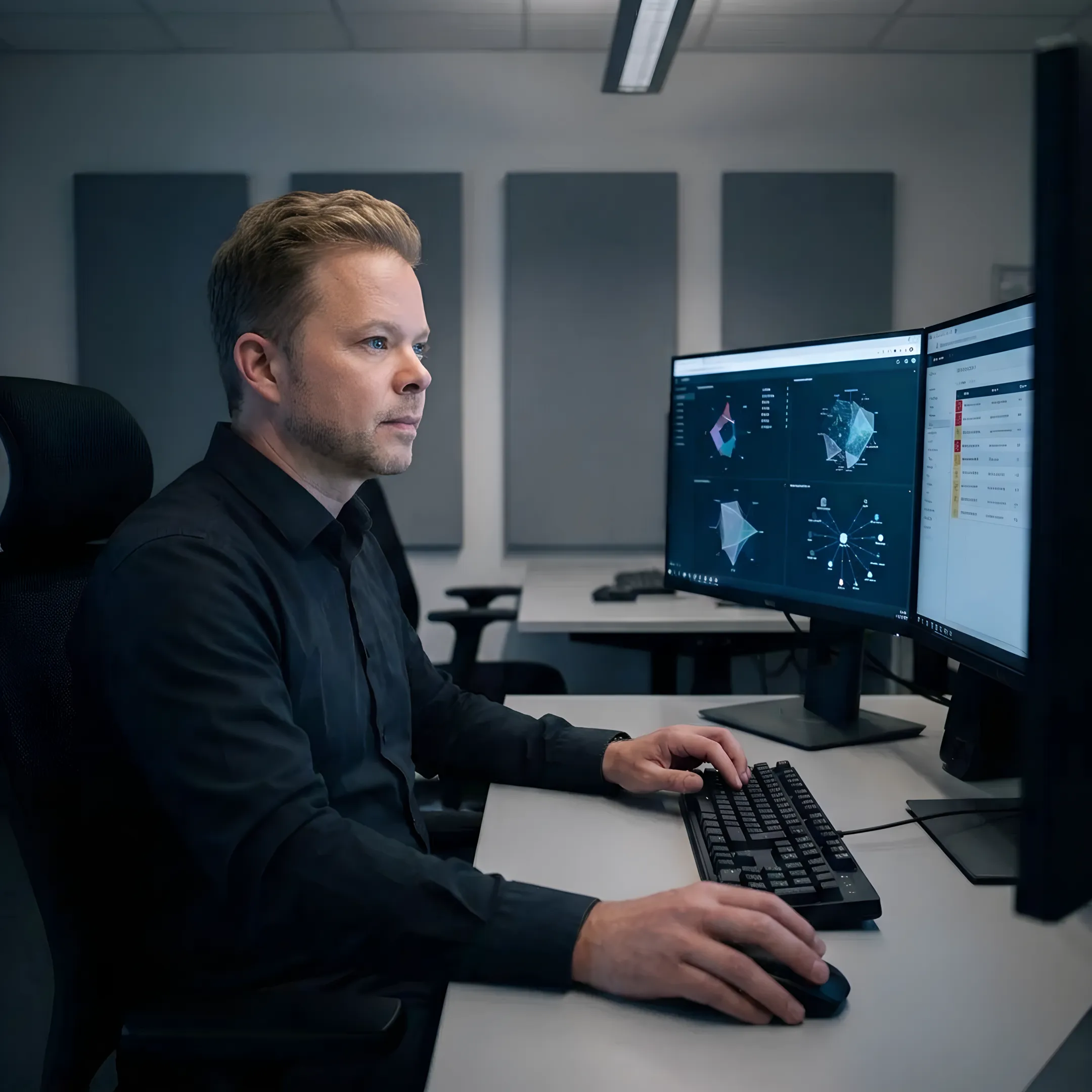 Analyst reviewing managed threat detection alerts