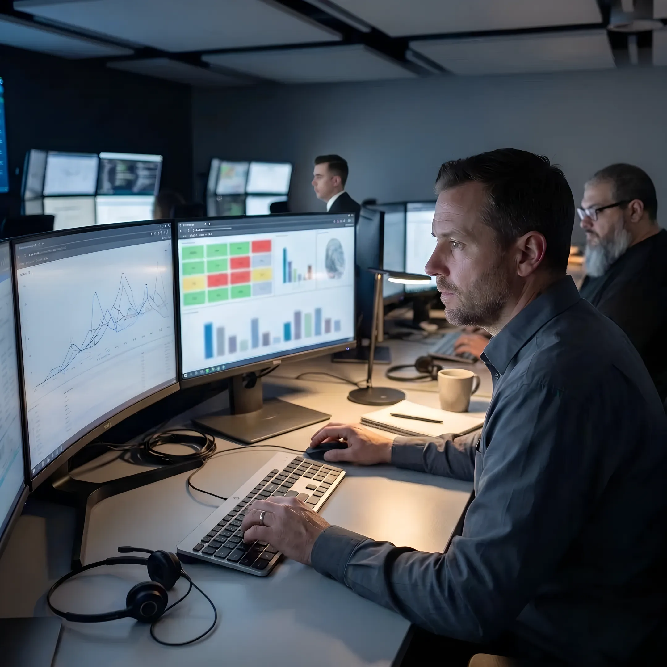Security operations team monitoring business cyber threats