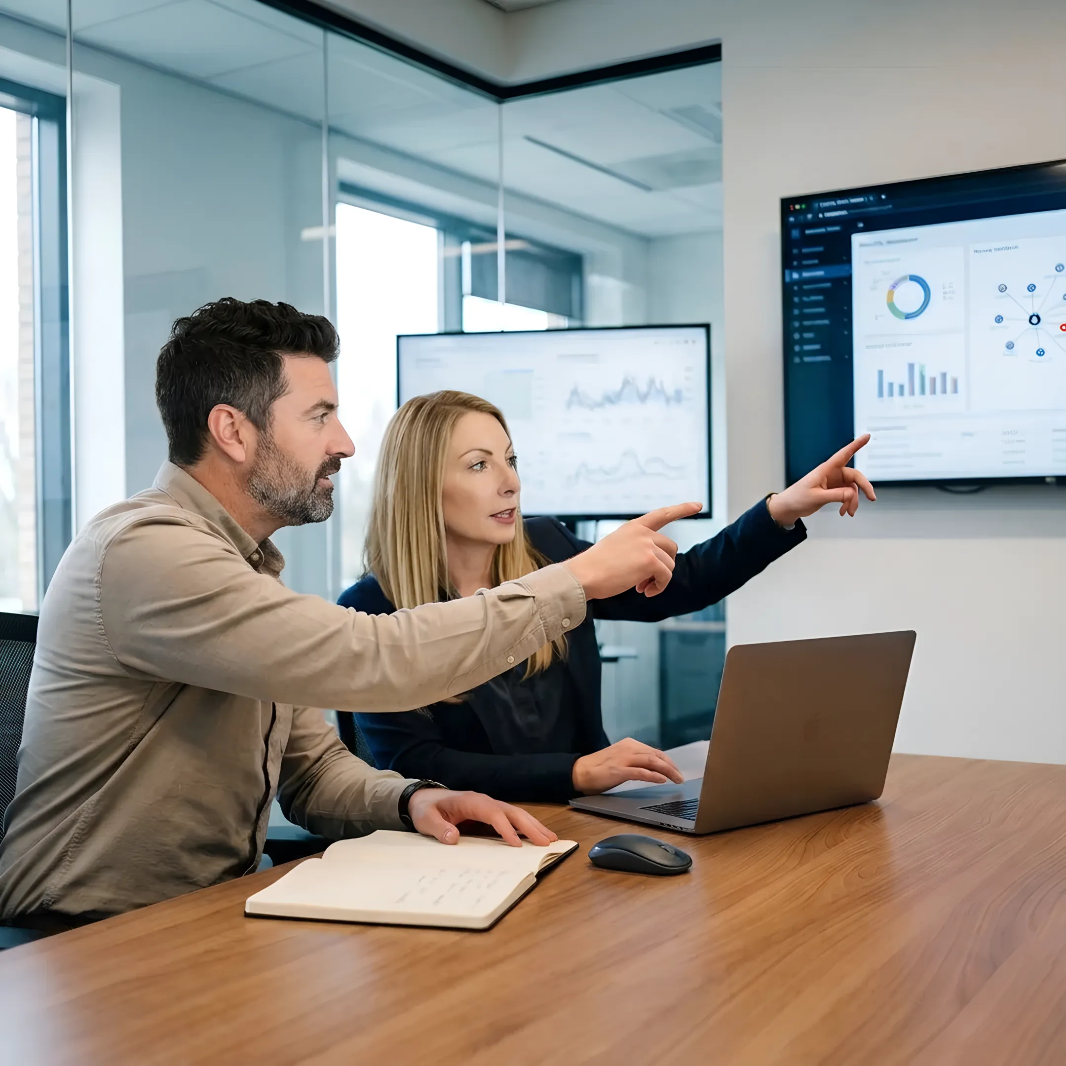 Technician reviewing cybersecurity controls with a business client