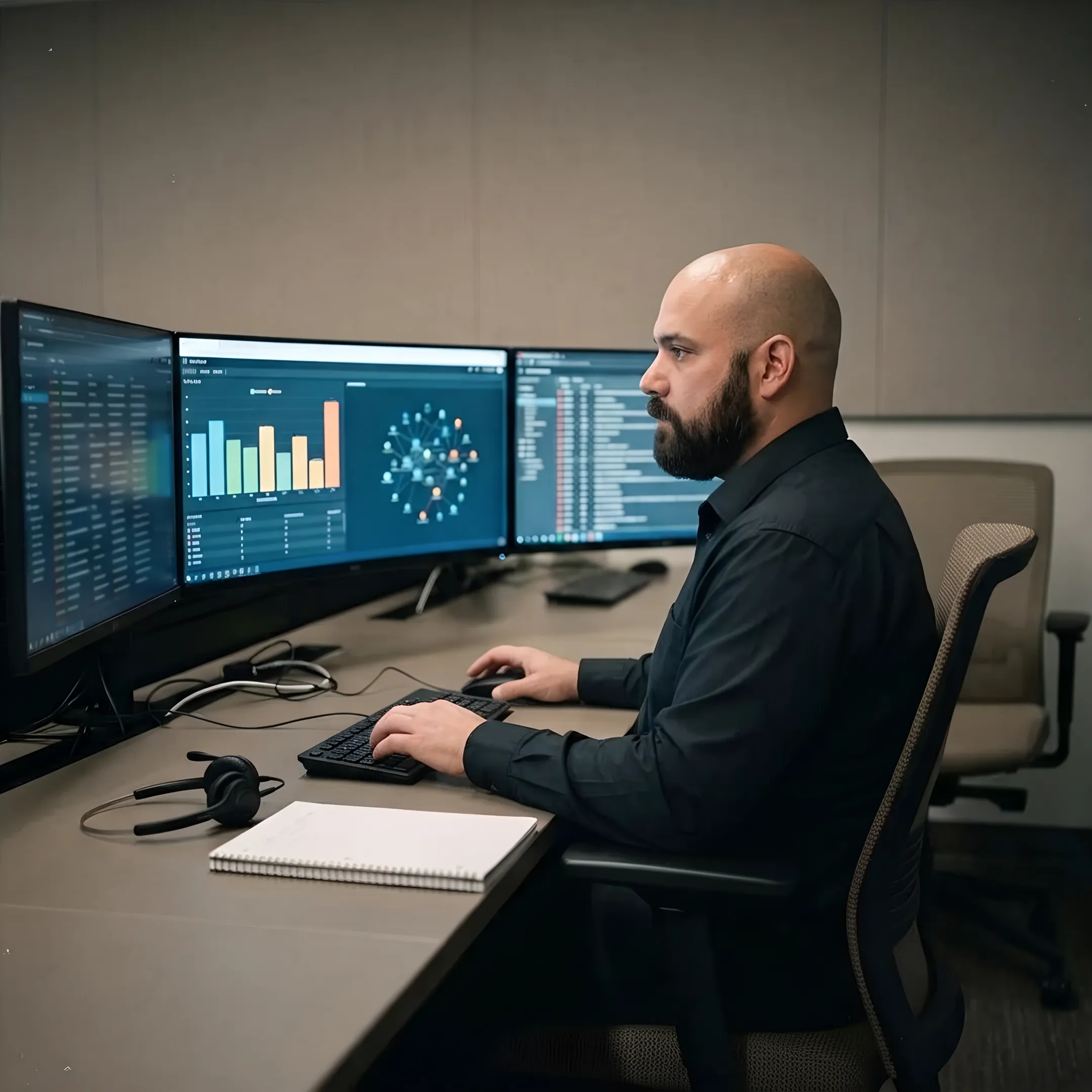 Technician reviewing endpoint security alerts