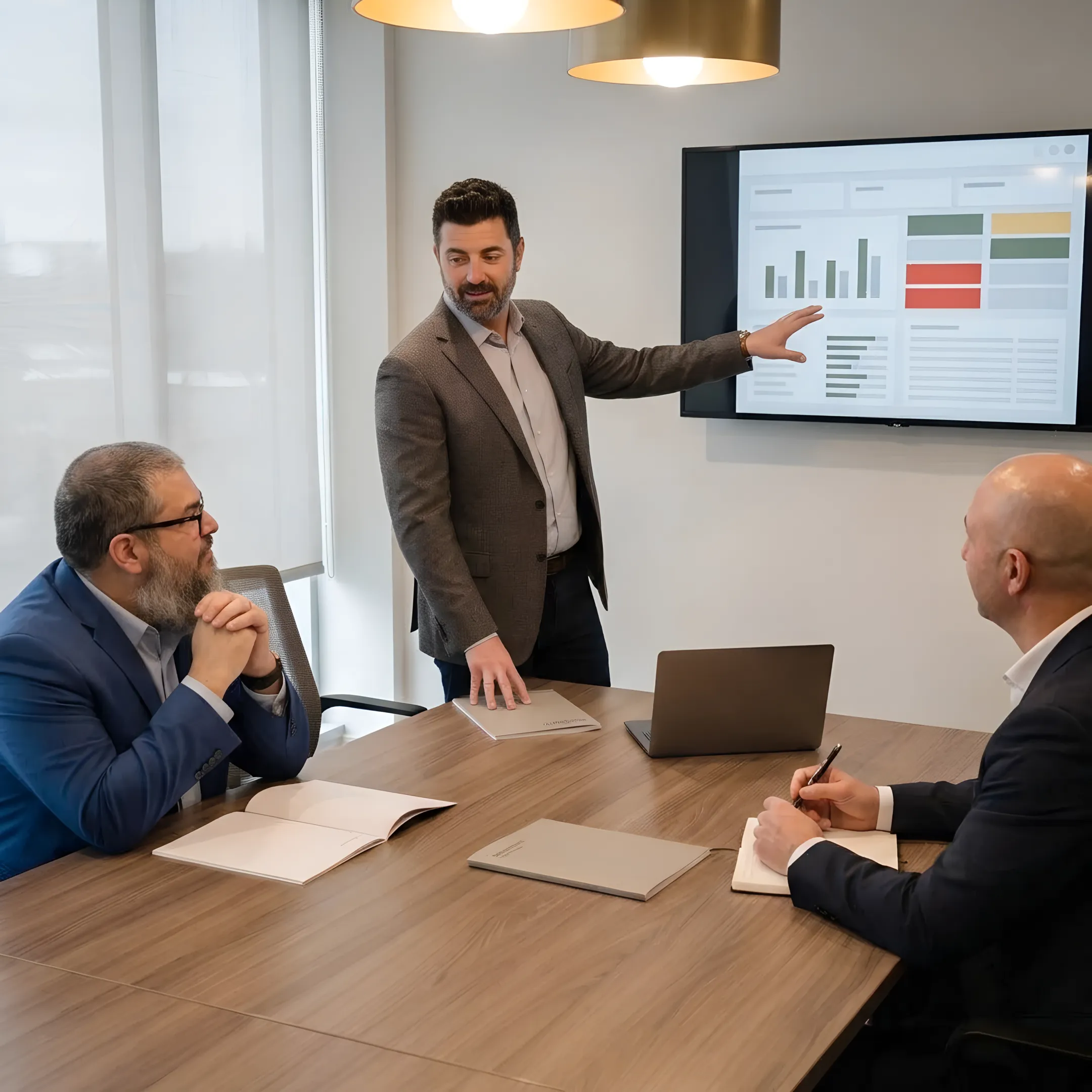 Consultant presenting cybersecurity recommendations to business leaders