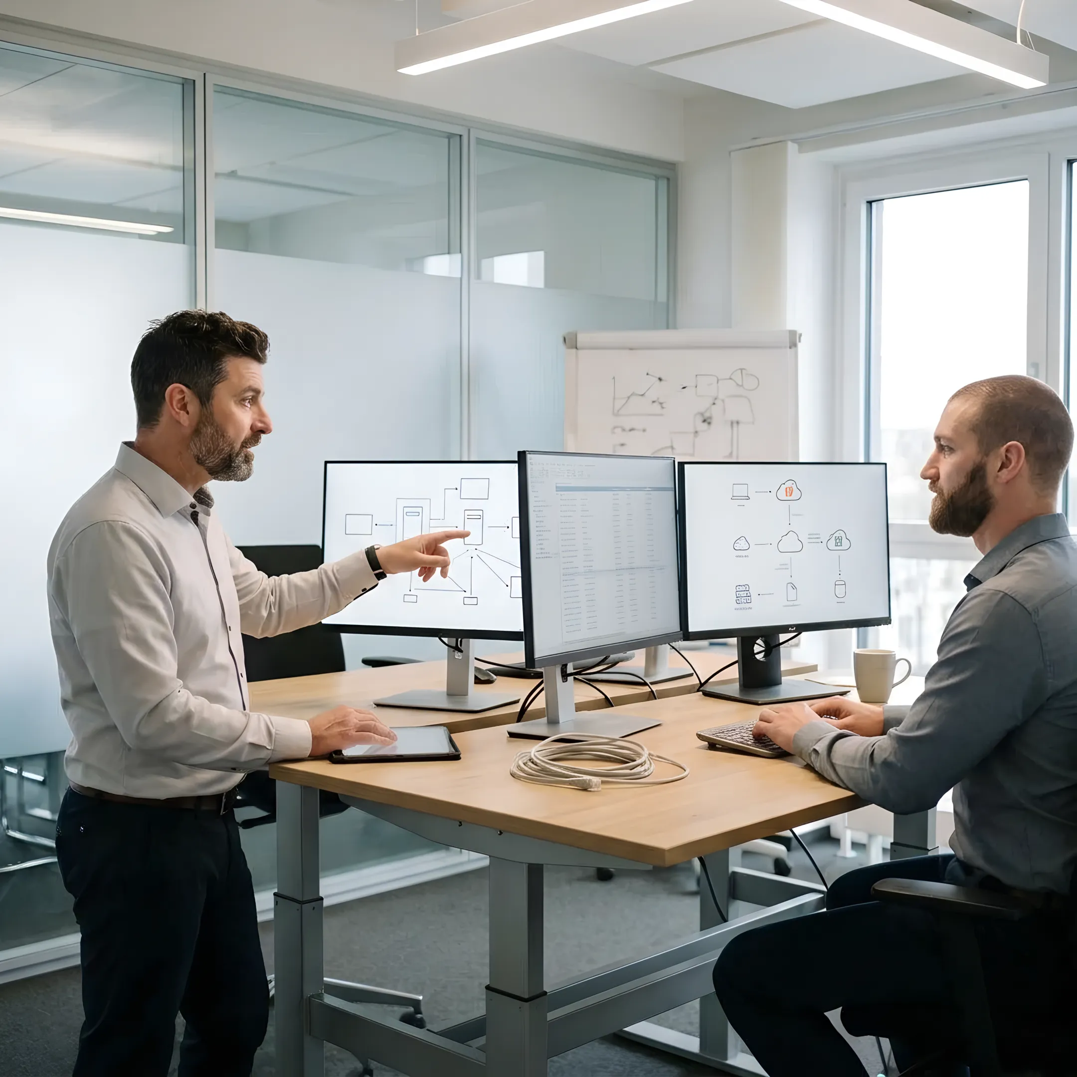 IT specialists reviewing a business data migration plan