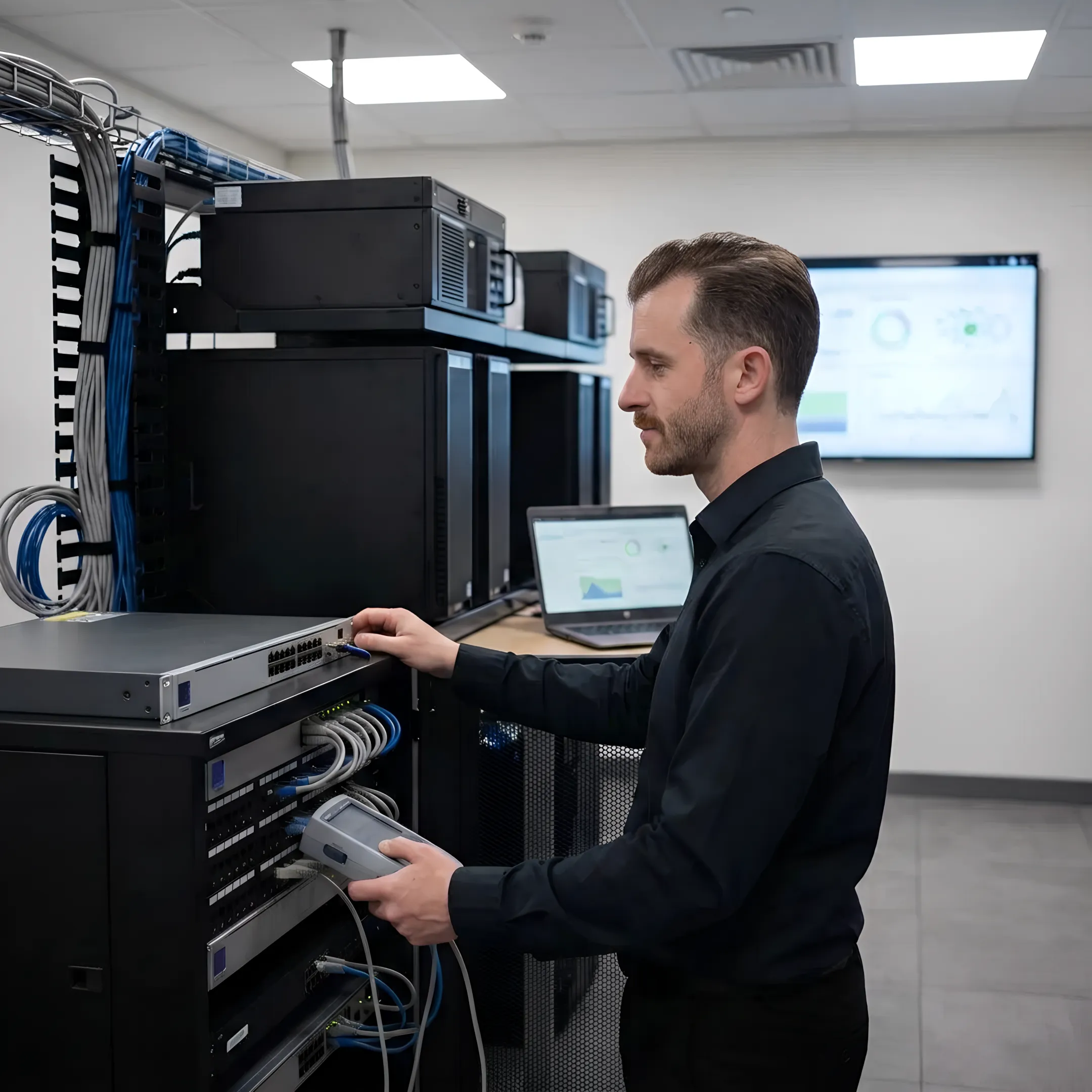 IT professional reviewing network infrastructure
