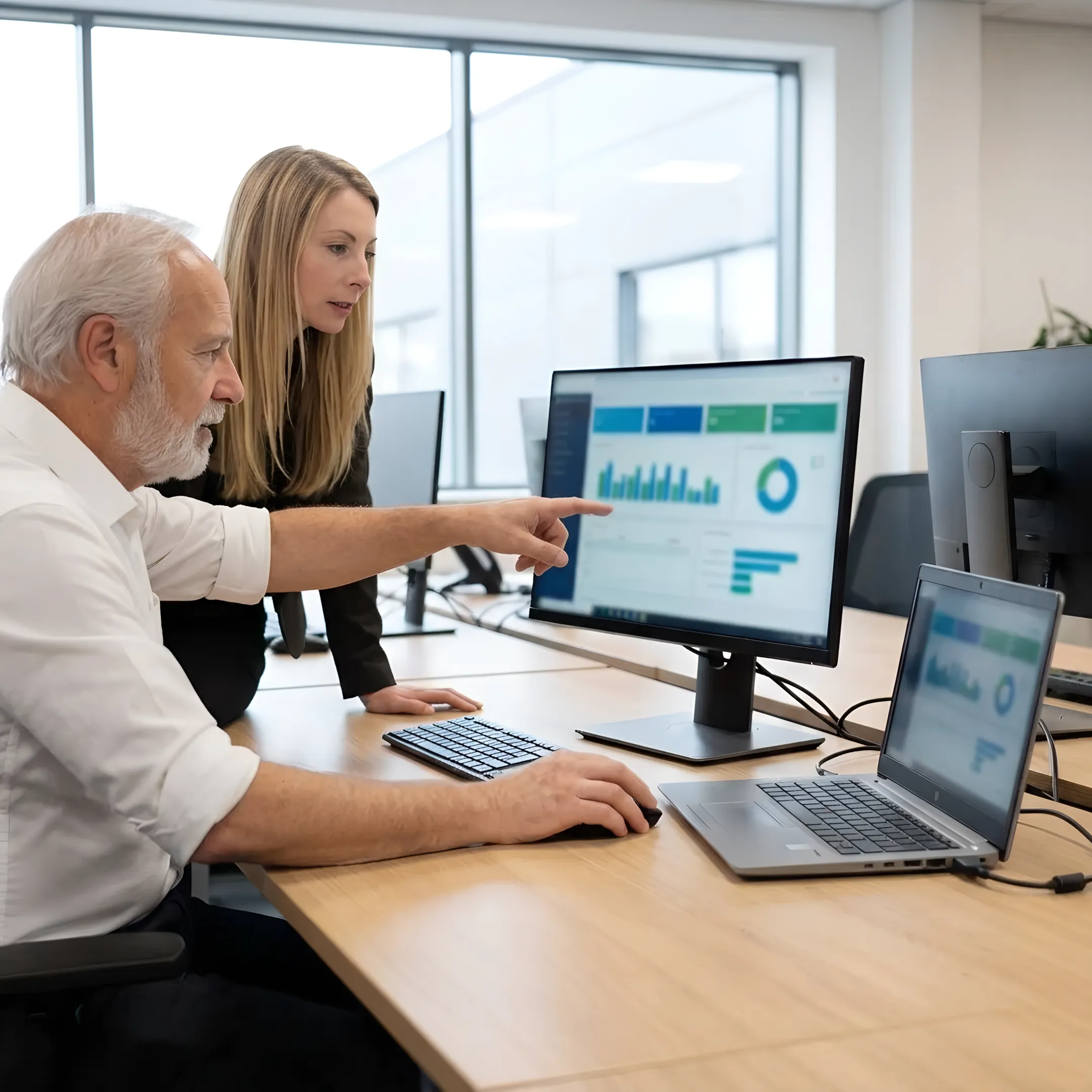 IT technician assisting an employee with a business computer issue