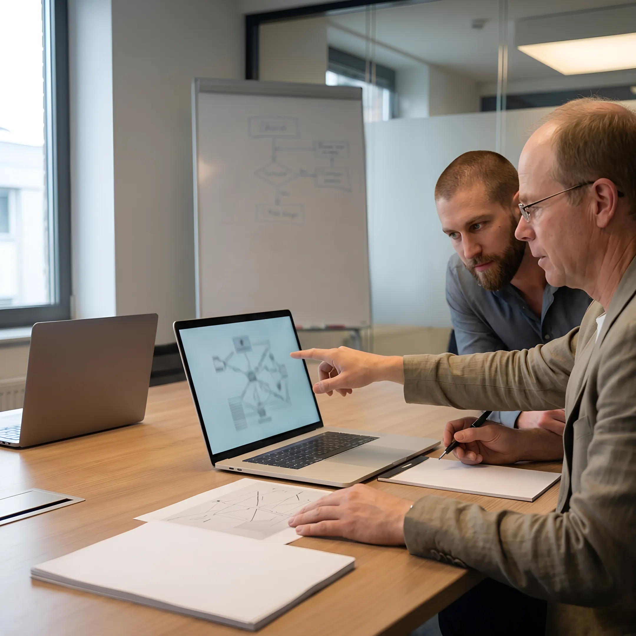 Consultants reviewing a cloud migration plan with a business client